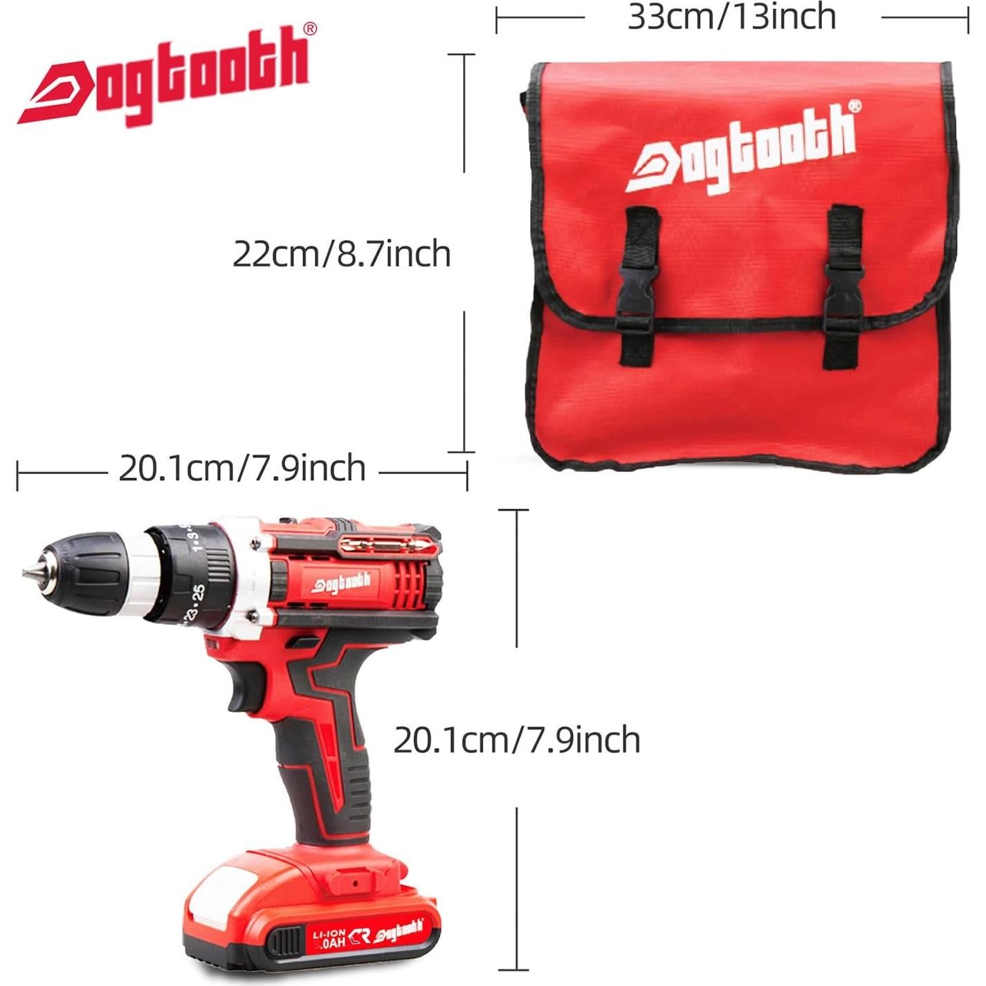 Taladro Inalámbrico DOGTOOTH 21V, 2 Baterías 2.0 Ah, 1350 RPM