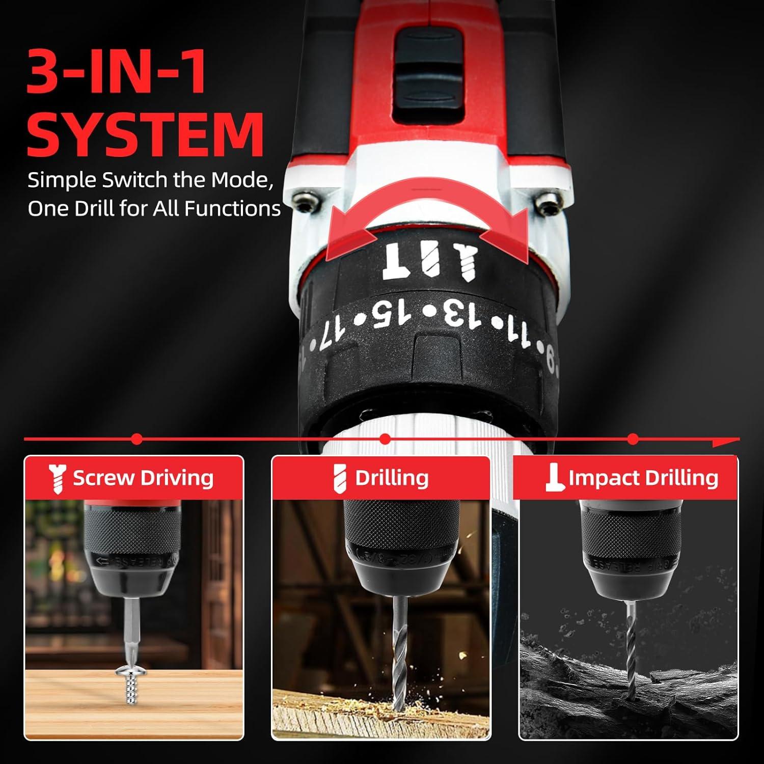 Taladro Inalámbrico DOGTOOTH 21V, 2 Baterías 2.0 Ah, 1350 RPM