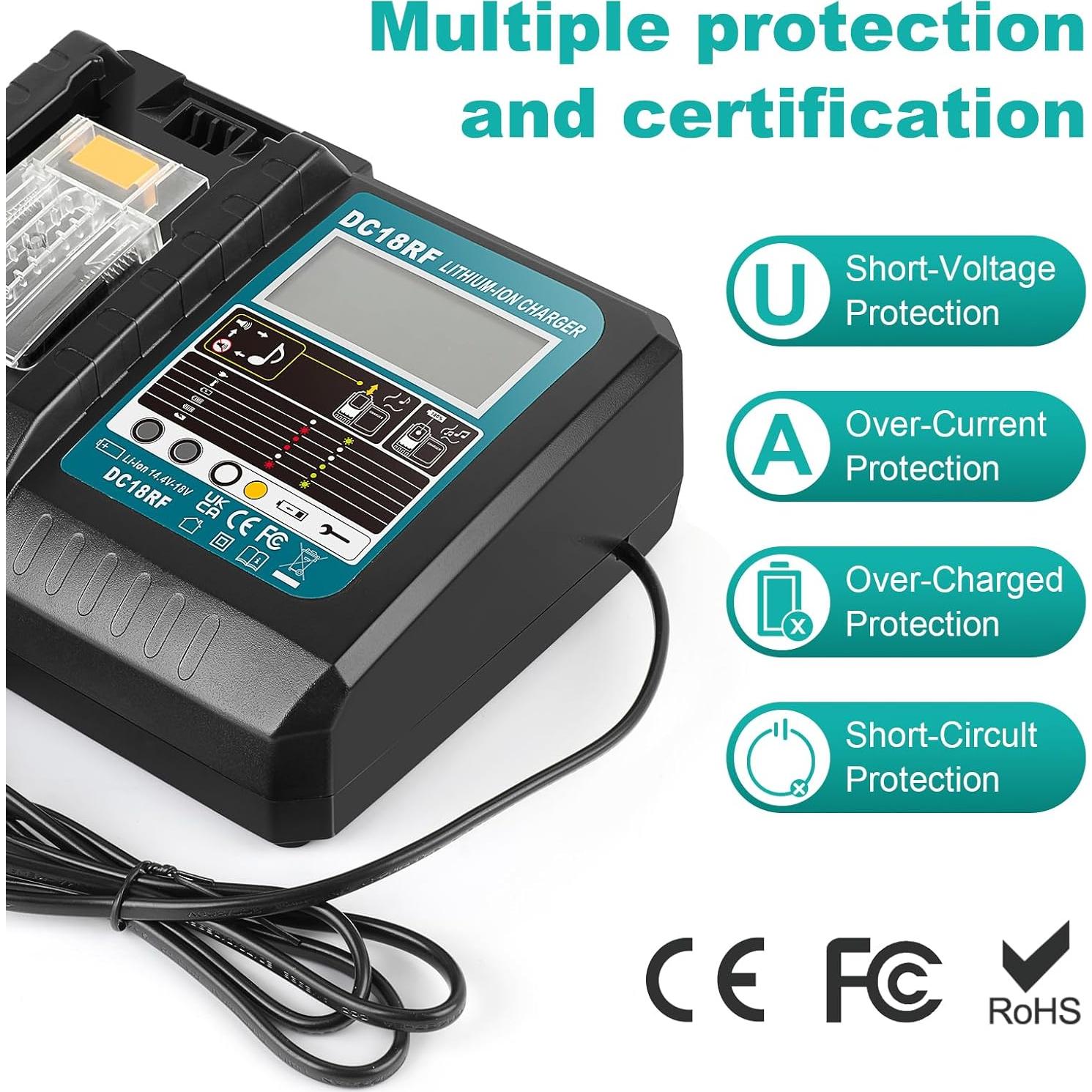 Cargador Rápido Makita DC18RF 14.4V-18V con Pantalla LCD