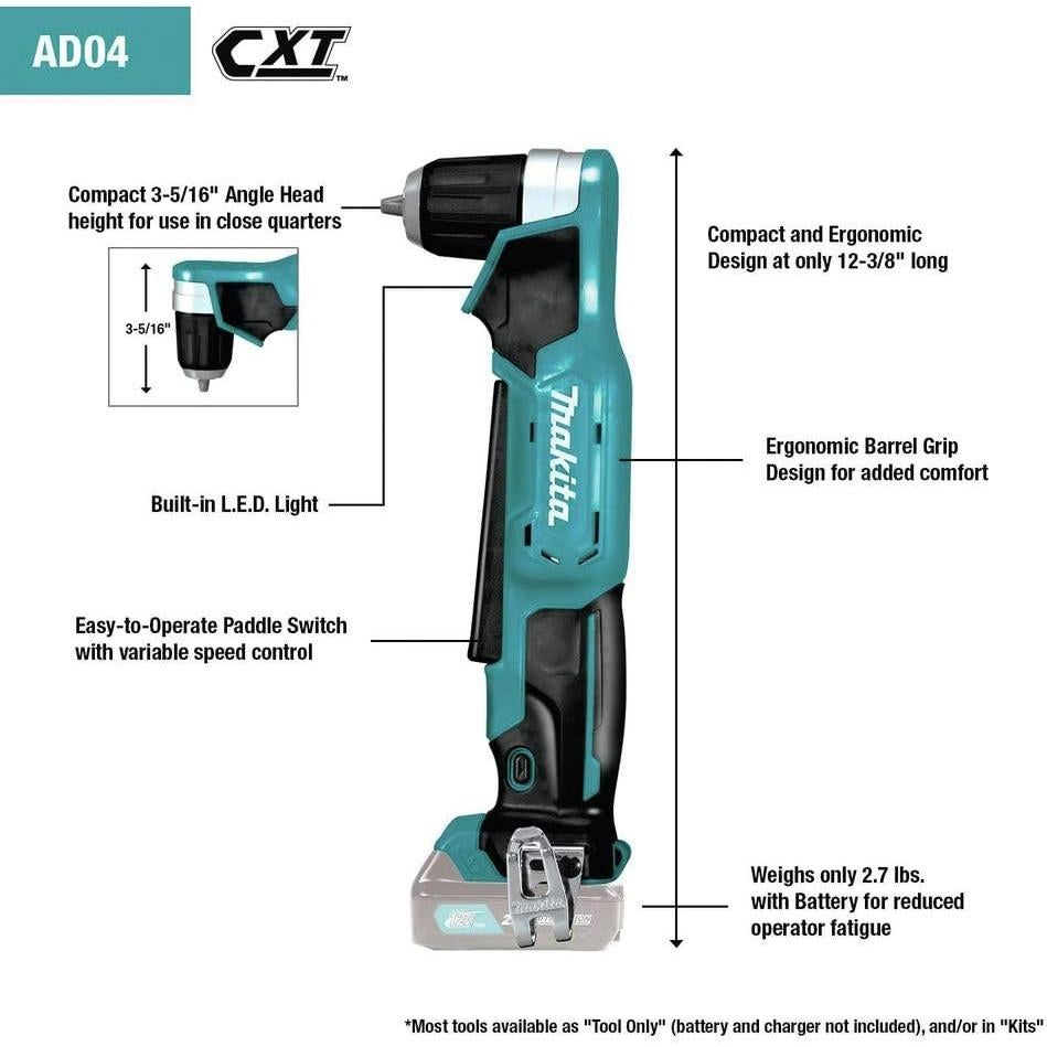 Taladro en Ángulo Derecho Makita AD04R1 12V 3/8" Kit