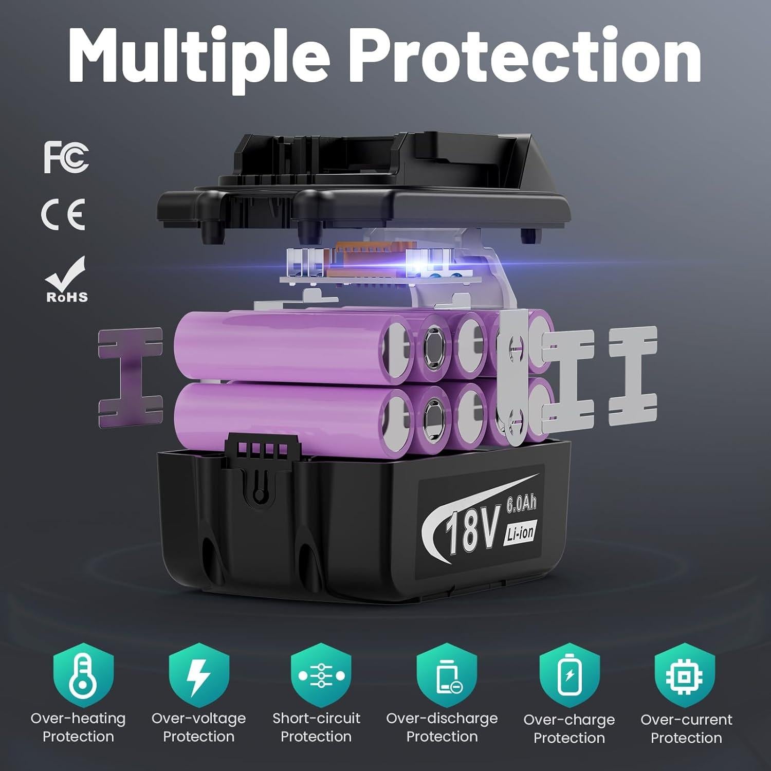 Paquete de 2 Baterías Litio 18V 6000mAh Makita BL1860