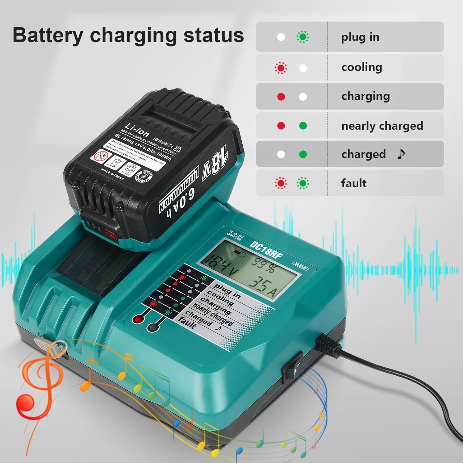 Batería 18V 6.0Ah y Cargador LCD Makita DC18RC