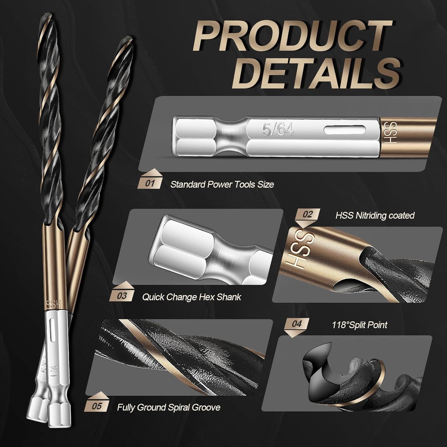 Juego de brocas 13 piezas Jonchinjn HSS hexagonal 1,6 a 6,4 cm