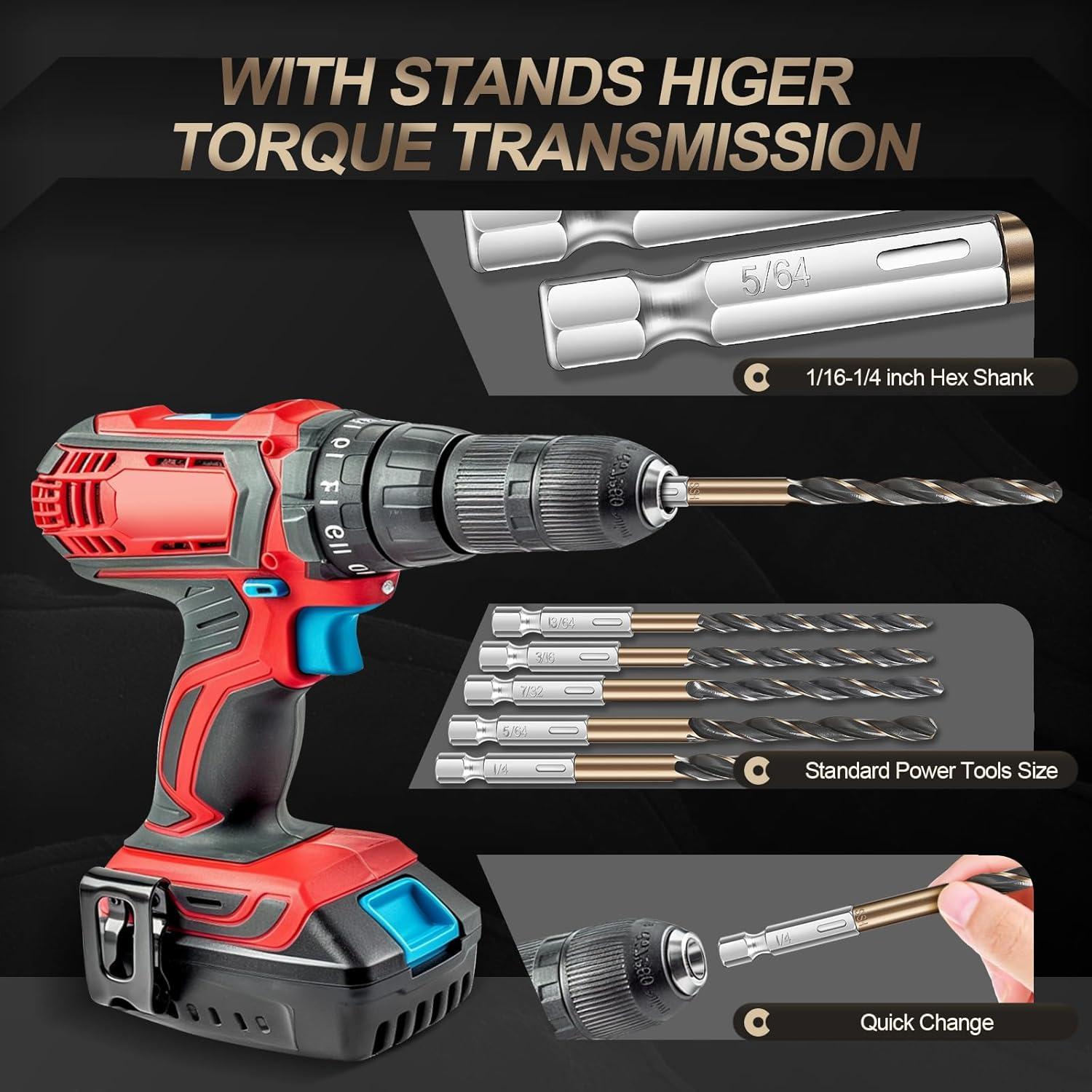 Juego de brocas 13 piezas Jonchinjn HSS hexagonal 1,6 a 6,4 cm