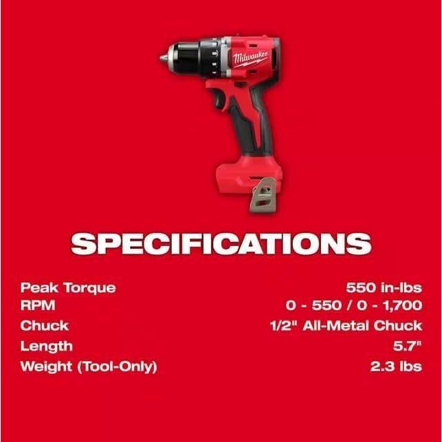 Taladro Atornillador Compacto Milwaukee M18 18V Sin Escobillas