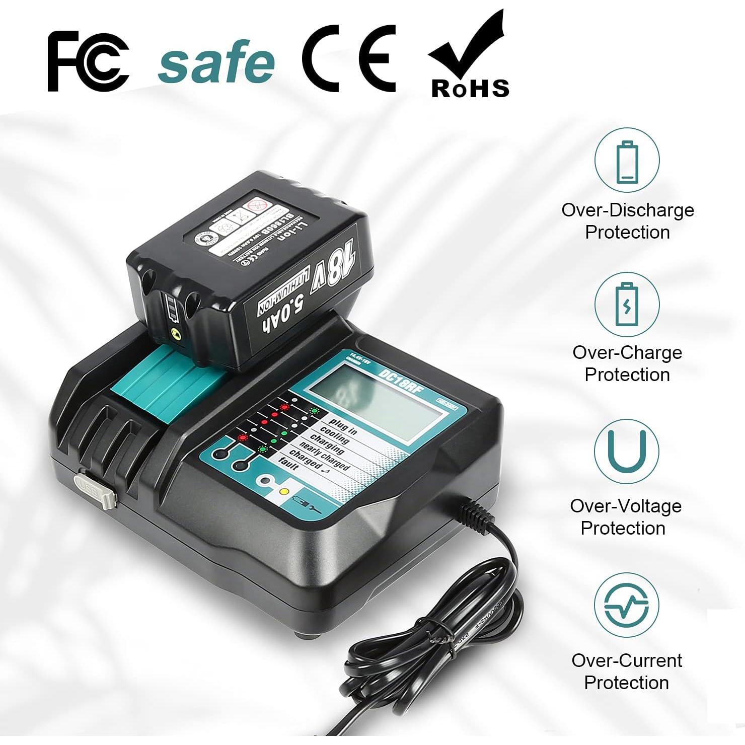 Cargador DC18RF Bslite 14.4V-18V con USB y Pantalla LCD