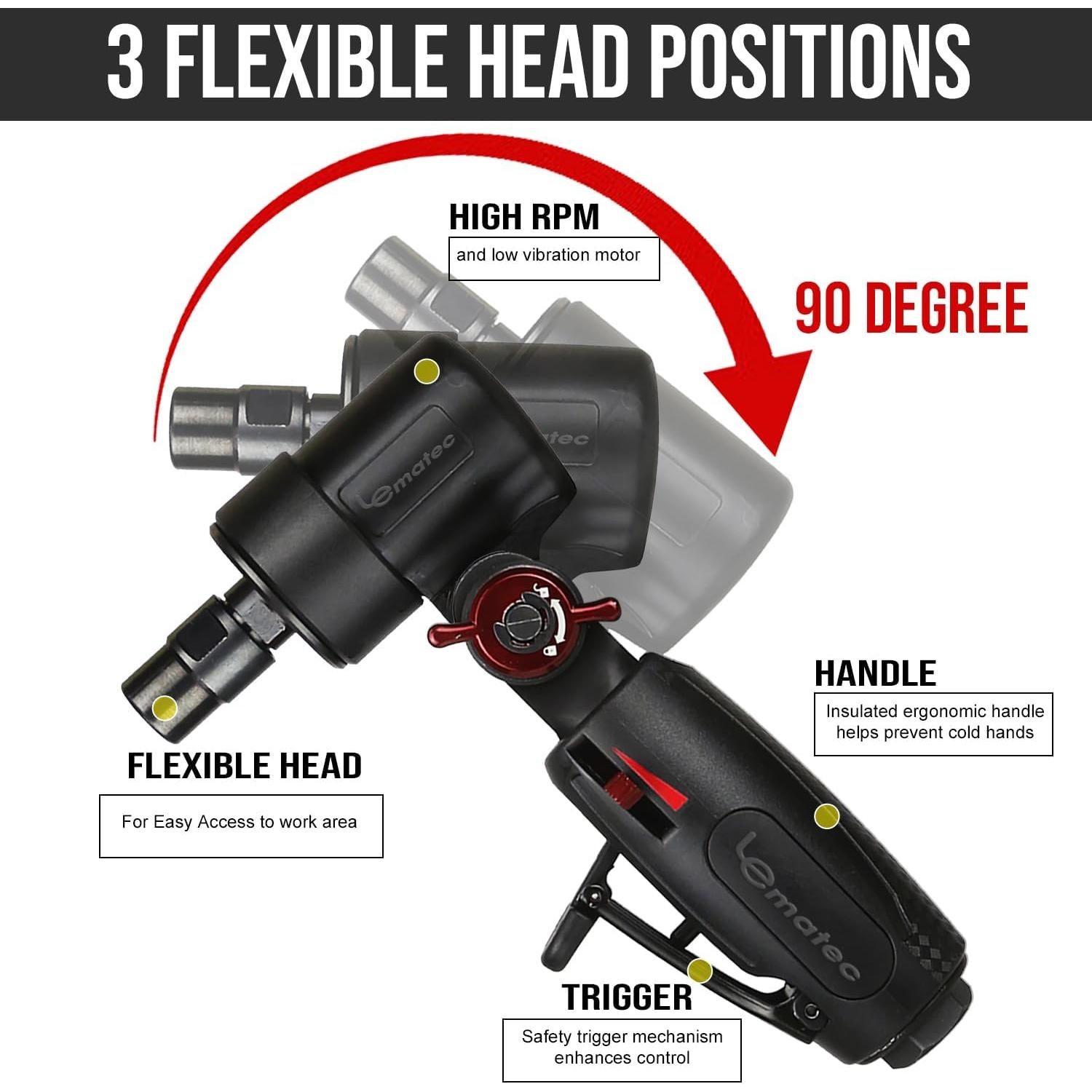 Amoladora Neumática LE LEMATEC LE-G2543R 20,000 RPM 0.68 kg