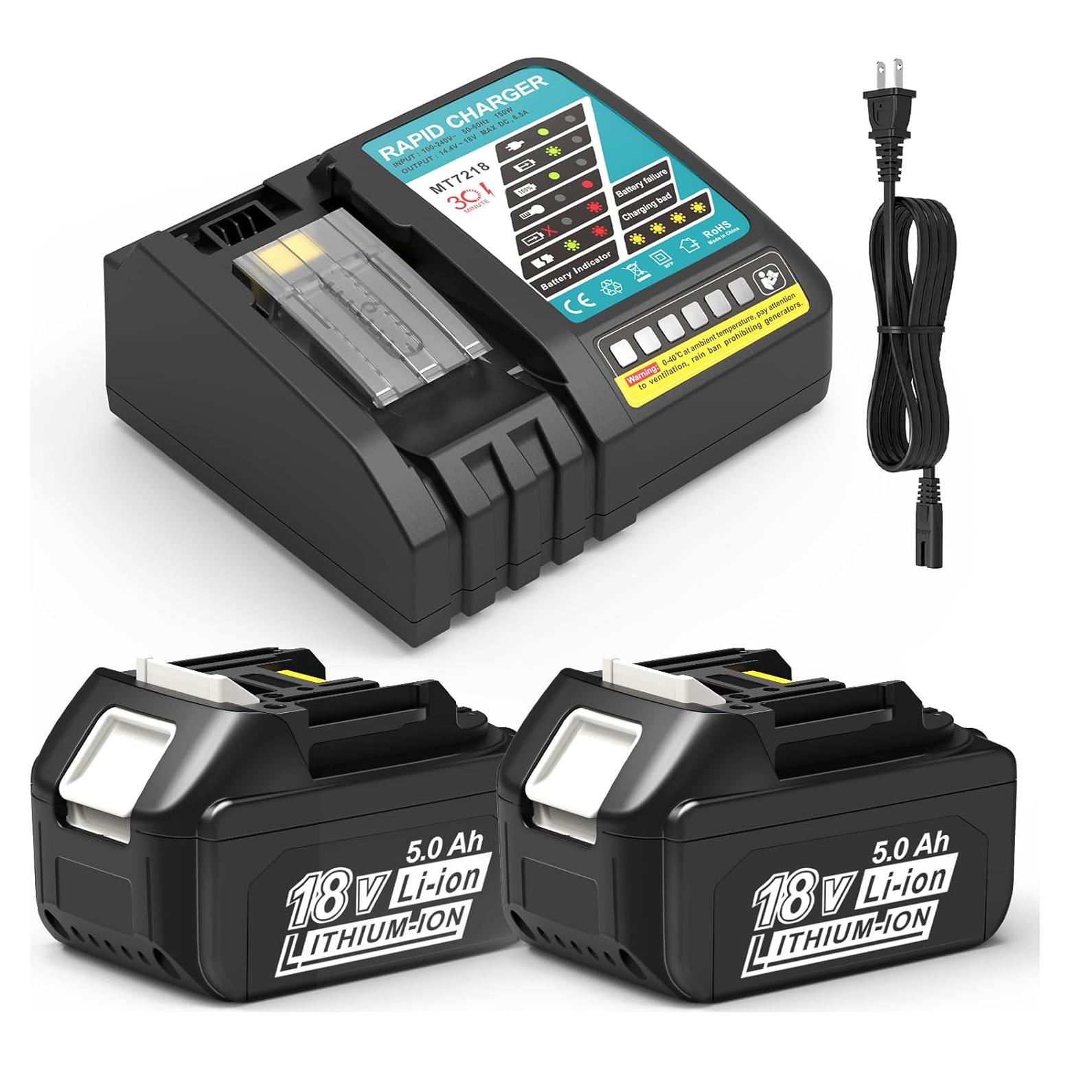 2 Baterías 5000mAh 18V y Cargador Makita BL1850B MT7218