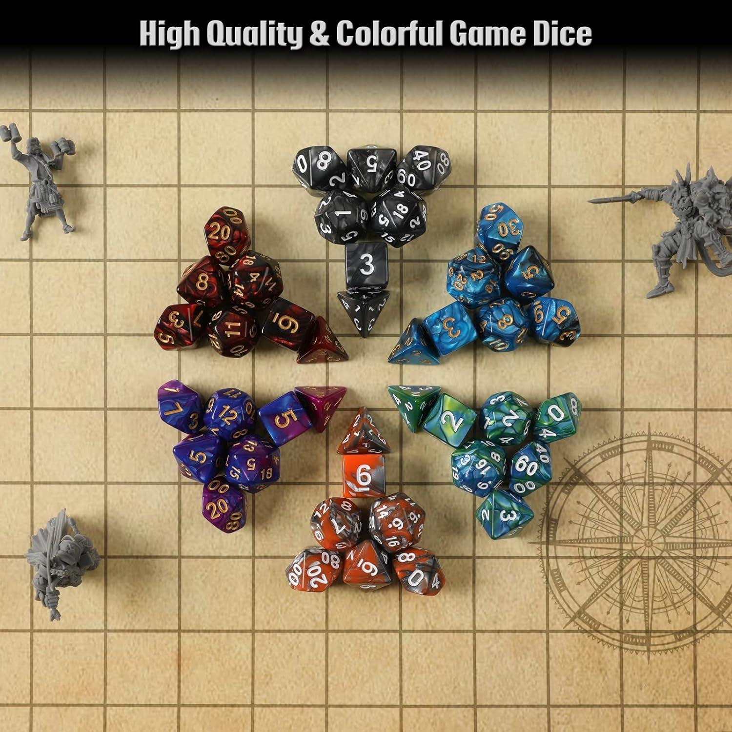 Juego de Dados Poliédricos Grajar 42 Pcs con Bolsas y Bandeja