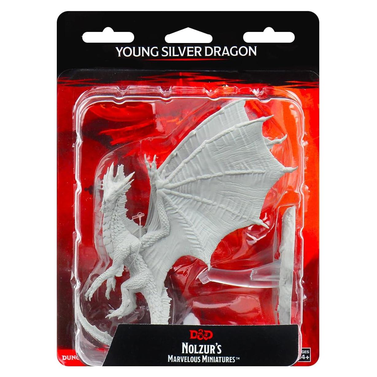 Miniaturas D&D Nolzur Joven Dragón Plateado 12,7x16,5cm