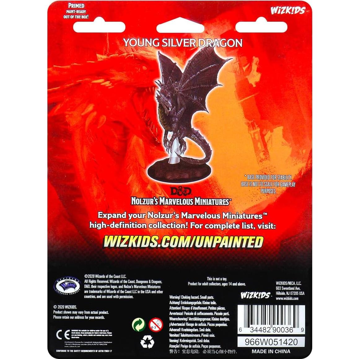 Miniaturas D&D Nolzur Joven Dragón Plateado 12,7x16,5cm