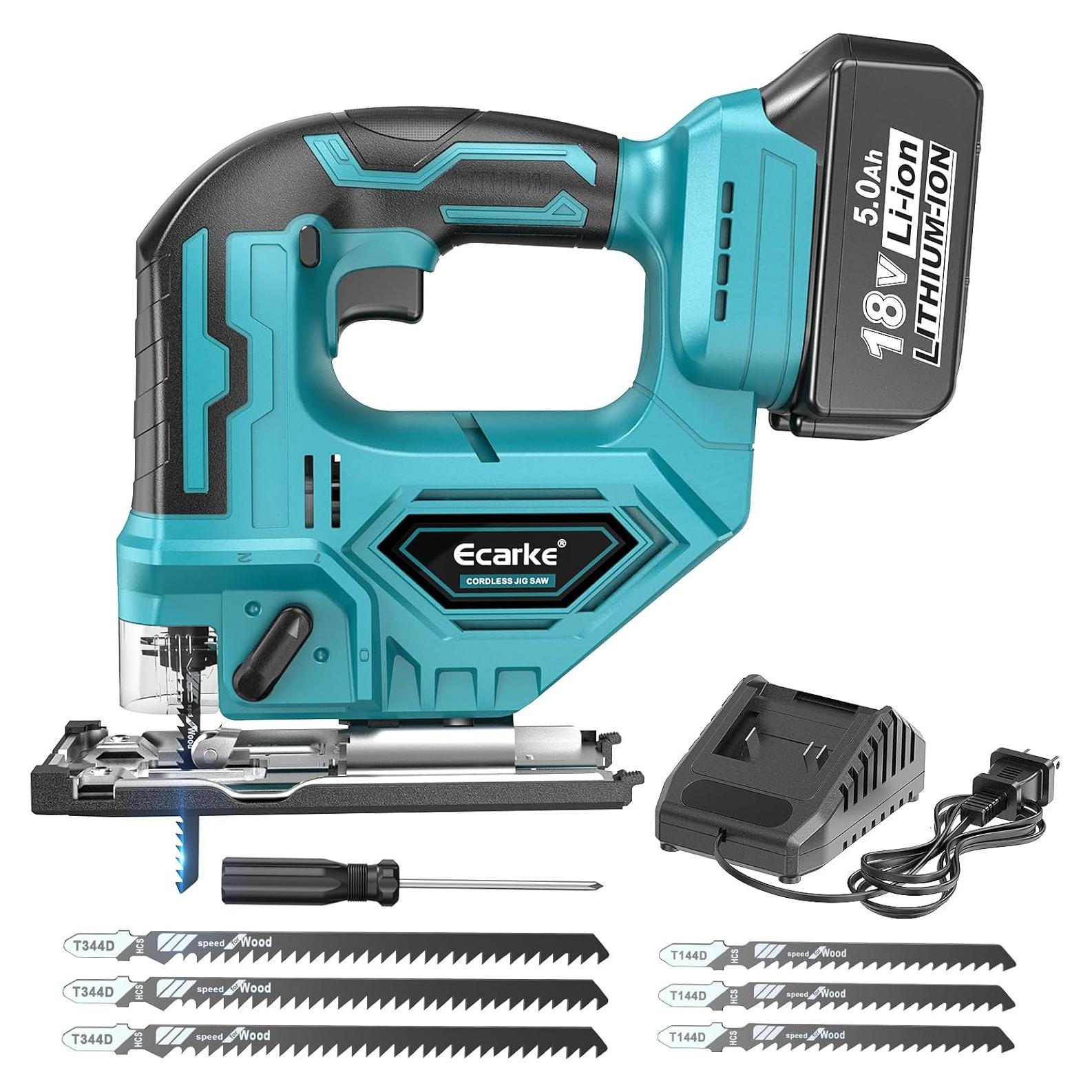 Sierra de calar inalámbrica Ecarke 18V con luz LED y bisel