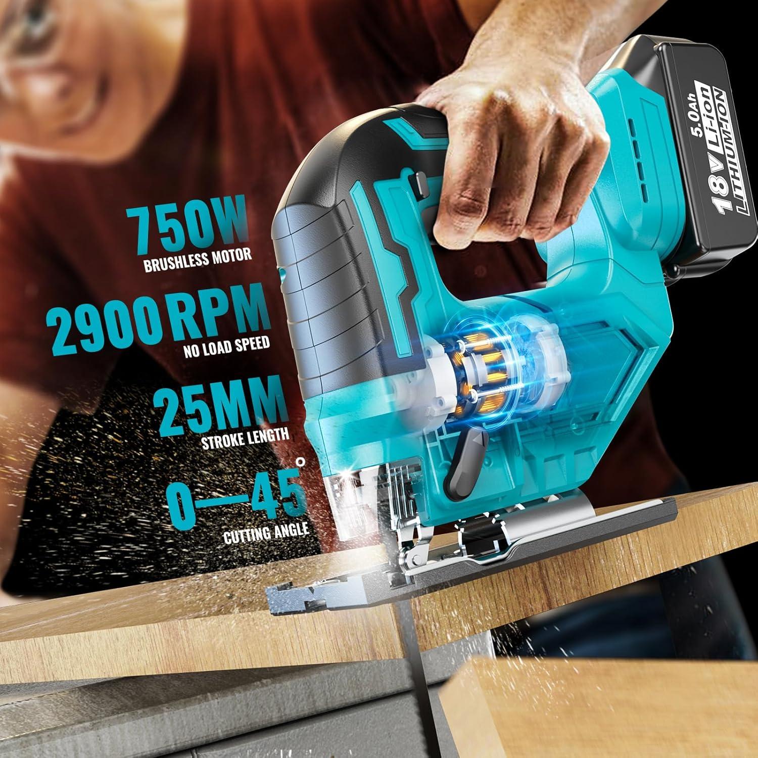 Sierra de calar inalámbrica Ecarke 18V con luz LED y bisel