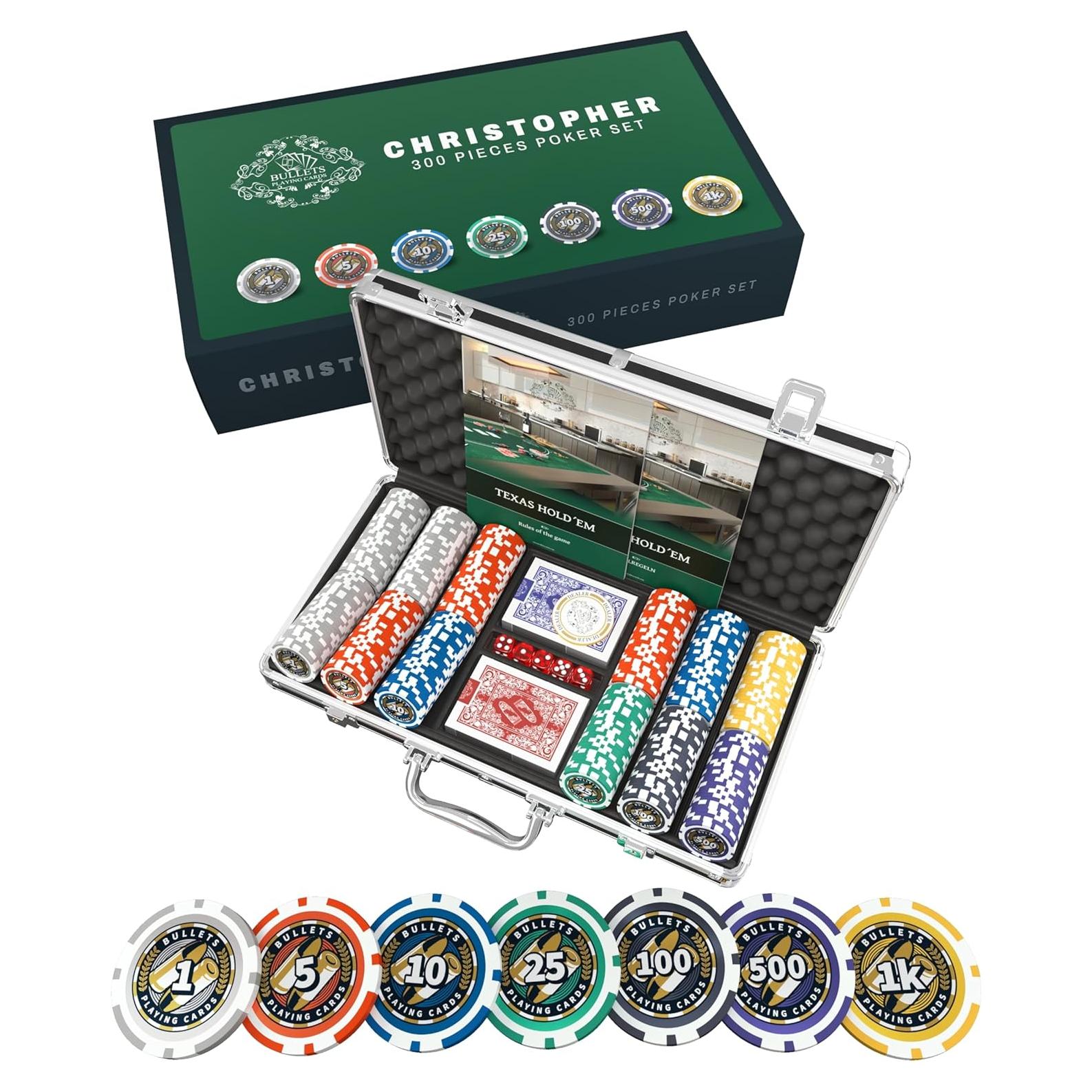 Set de Póker Bullets con 300 Fichas de Plástico y Accesorios