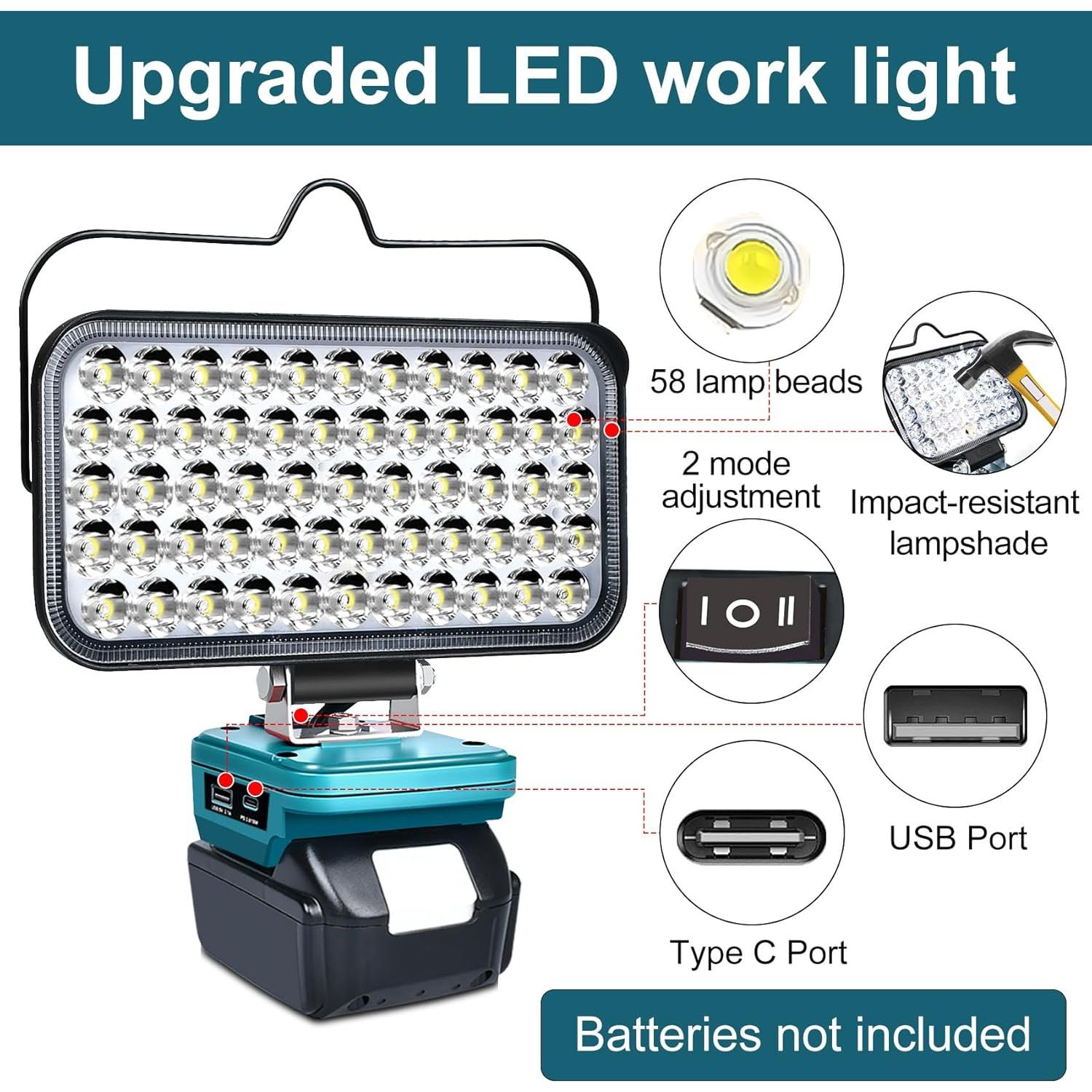 Luz de trabajo LED Fiihio 6800LM para baterías Makita 18V