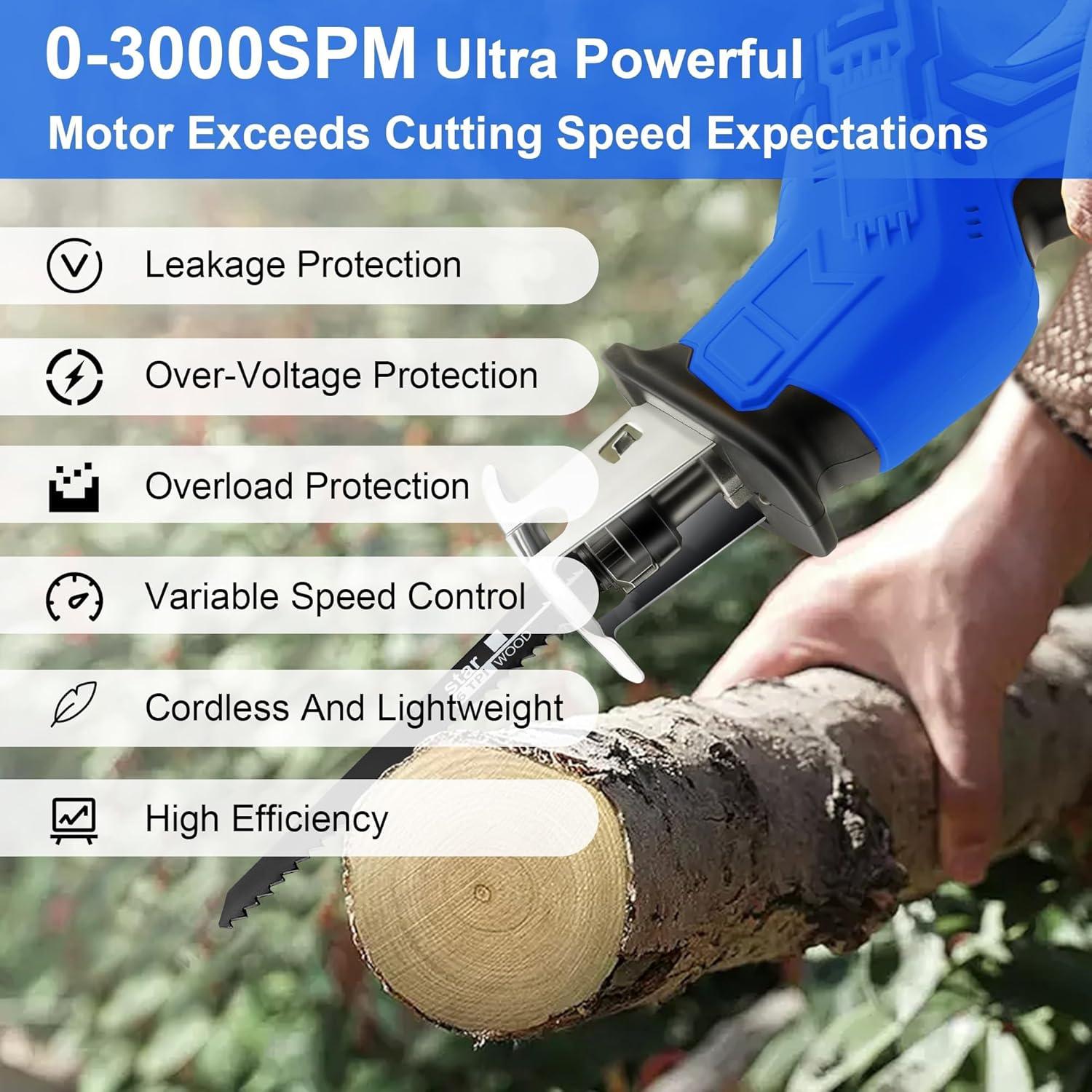 Sierra Recíproca Inalámbrica Mudite 18V con 4 Cuchillas