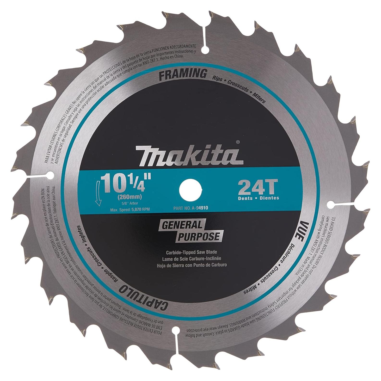 Hoja de Sierra Makita A-94910 10.25" Carburo 24 Dientes