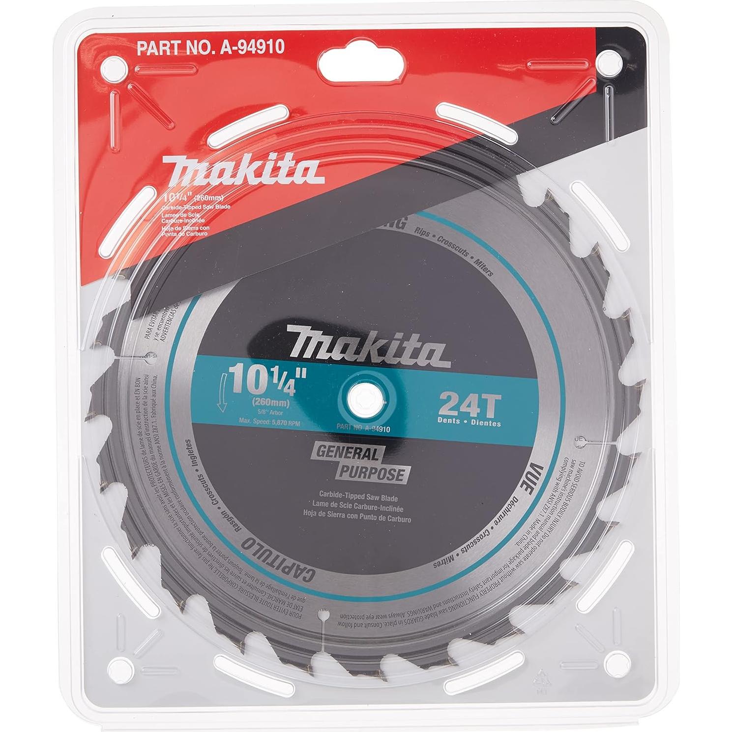 Hoja de Sierra Makita A-94910 10.25" Carburo 24 Dientes