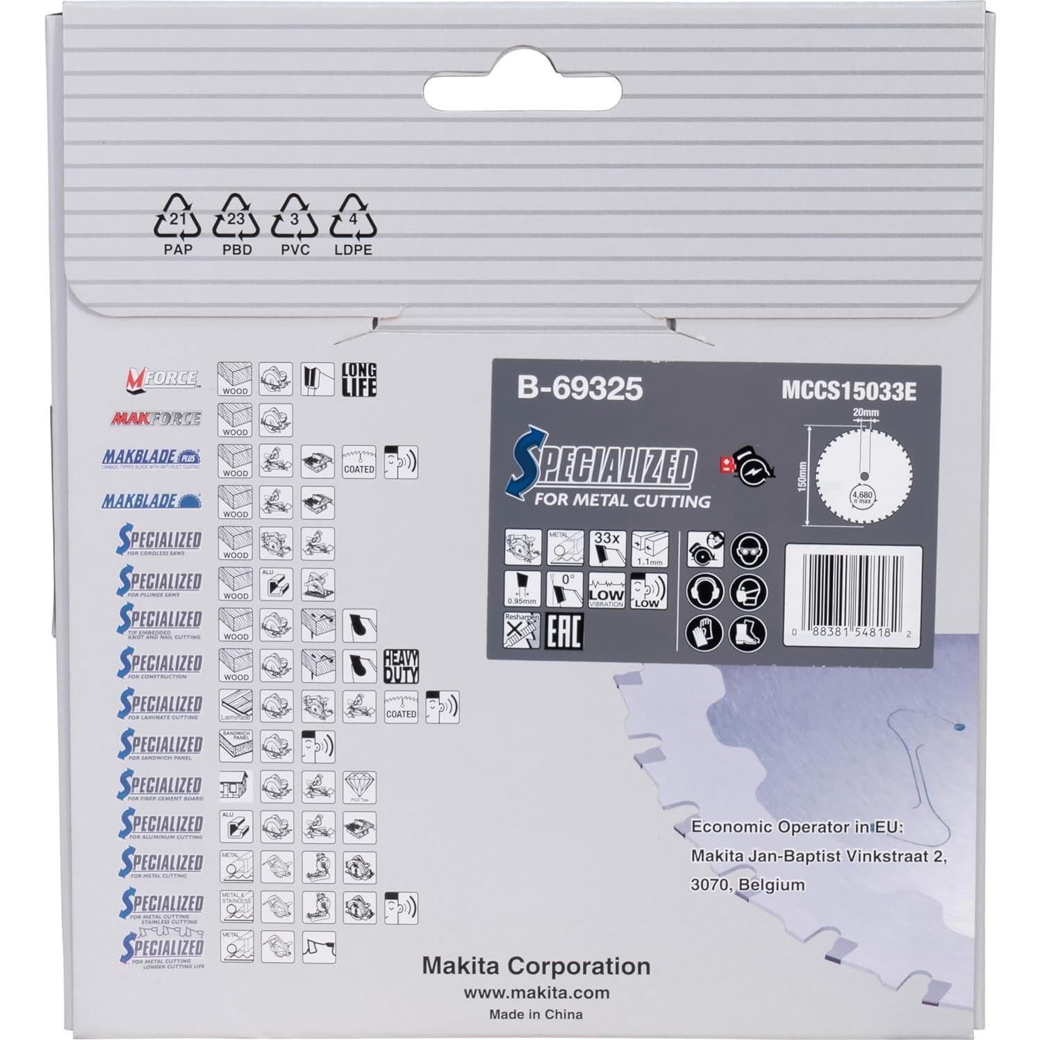 Hoja de sierra Makita B-69244 5-7/8" 33T para metal