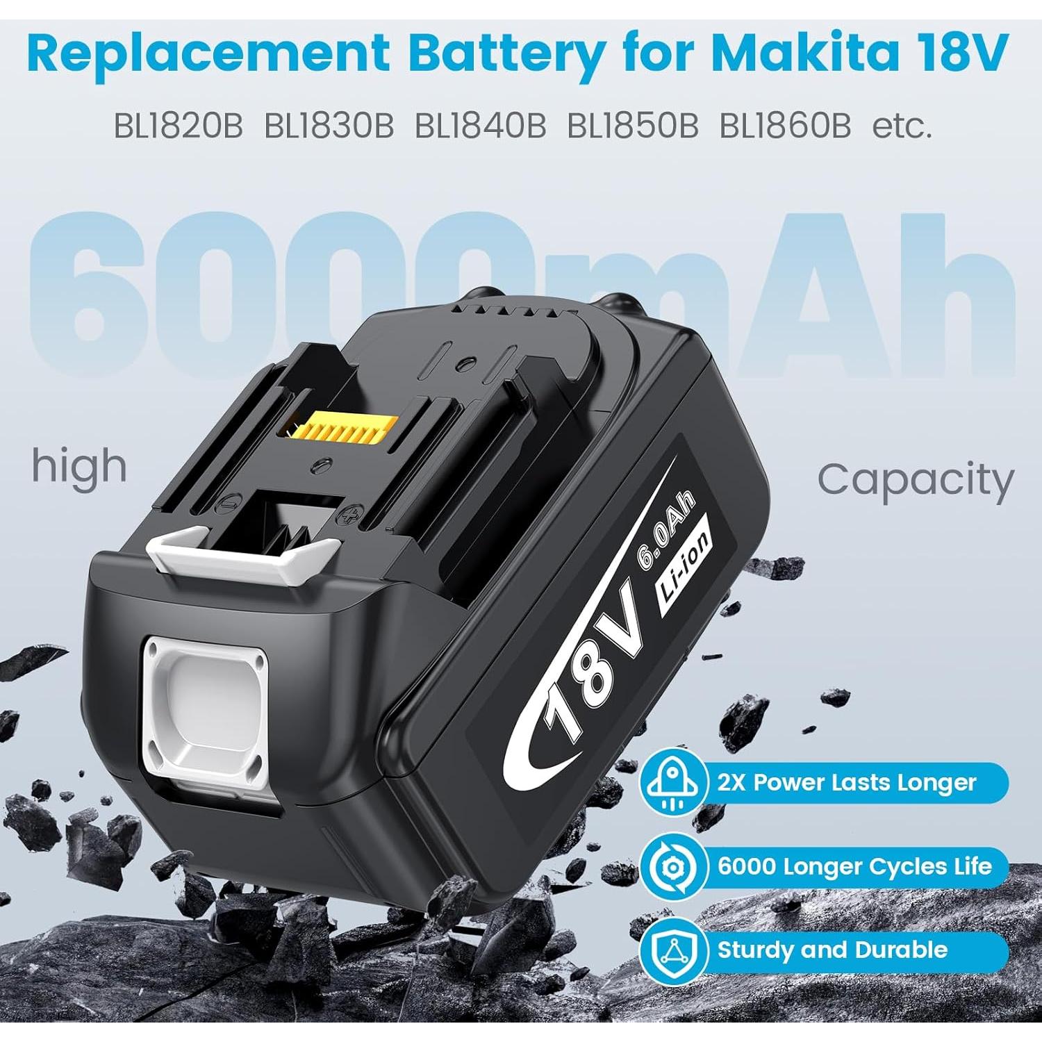 Batería y Cargador Makita 18V 6.0Ah 2 Pcs BL1860