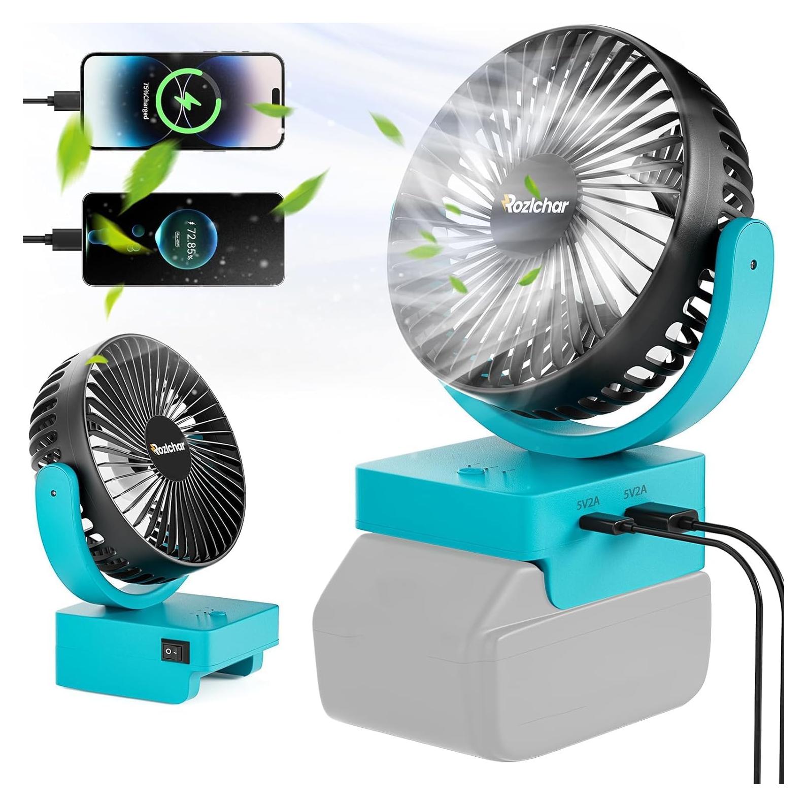 Ventilador Portátil Rozlchar Inalámbrico 18V USB Carga Rápida