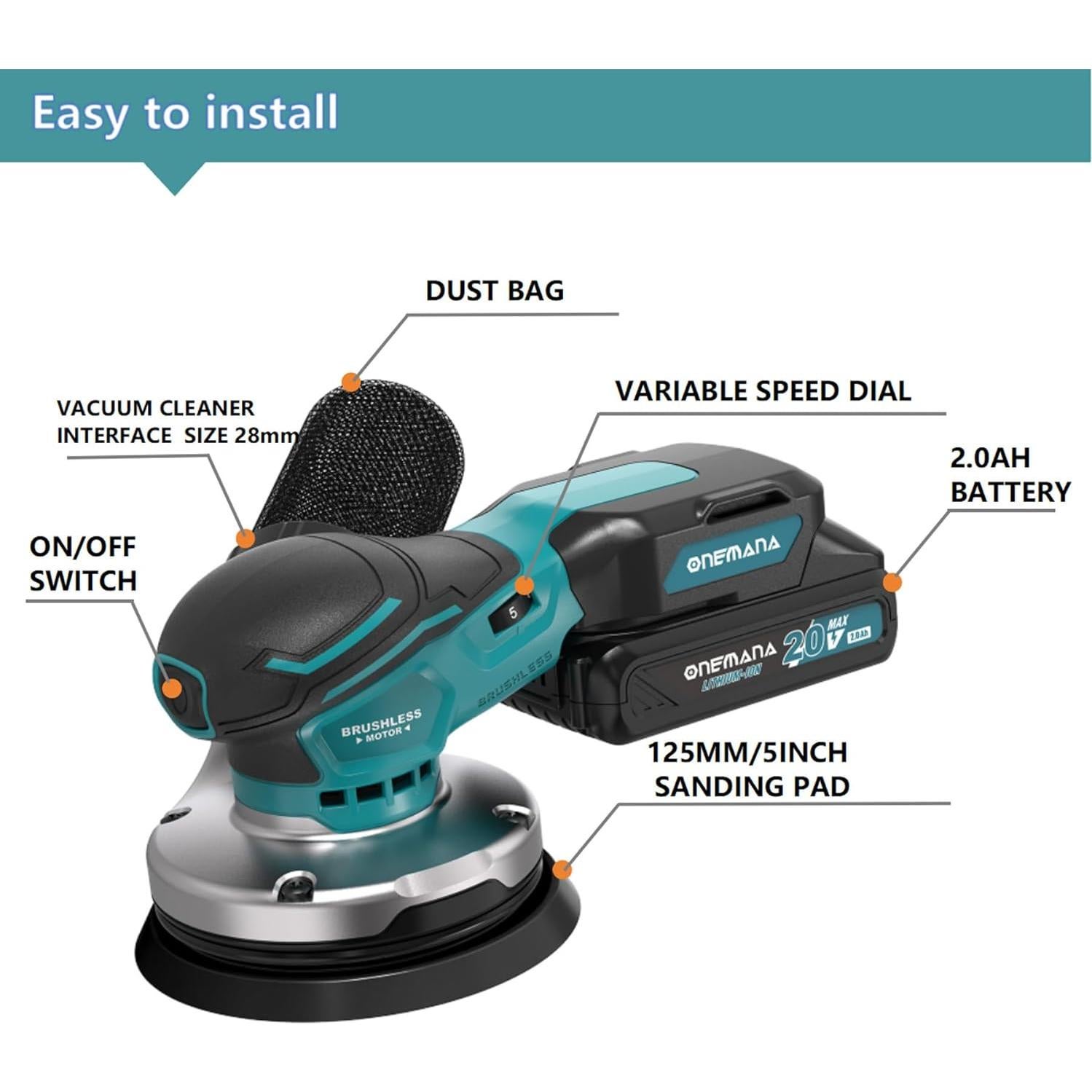 Lijadora Orbital ONEMANA 20V 7 Velocidades 12,7 cm