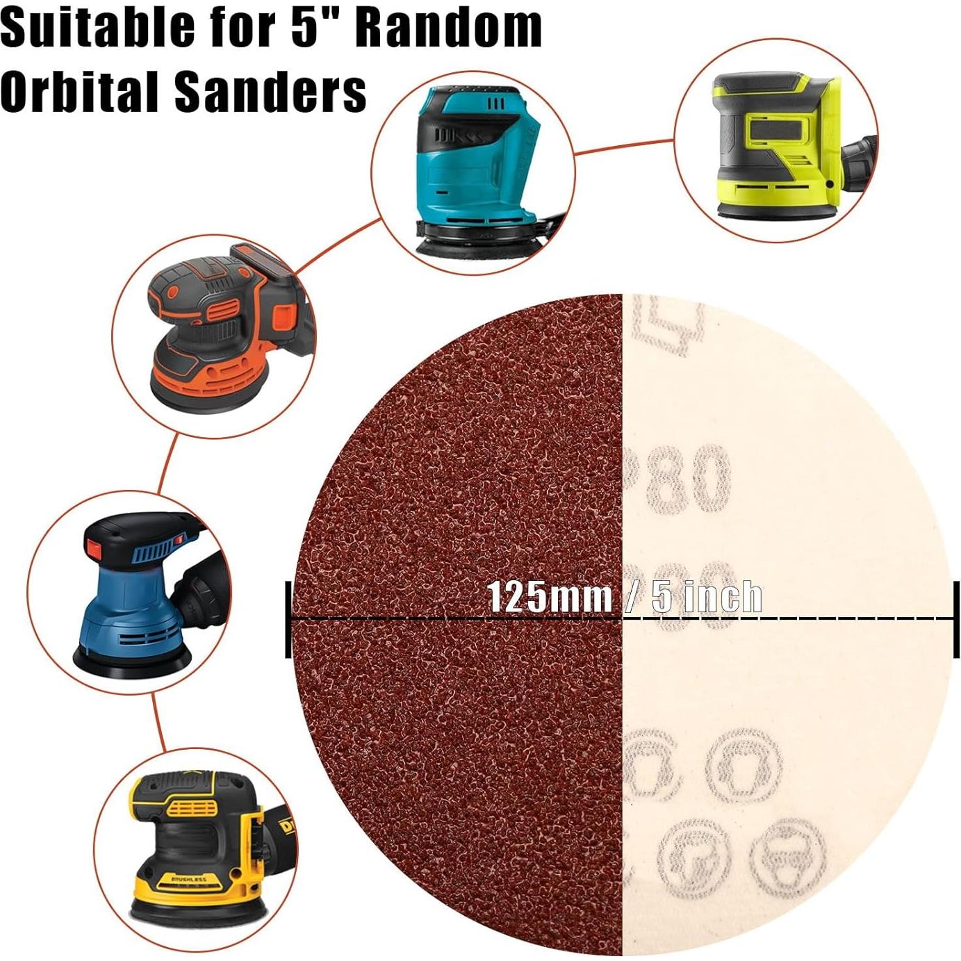 Discos de Lijado 80 Granos Szarint 12.7 cm 150 Pcs Adhesivos