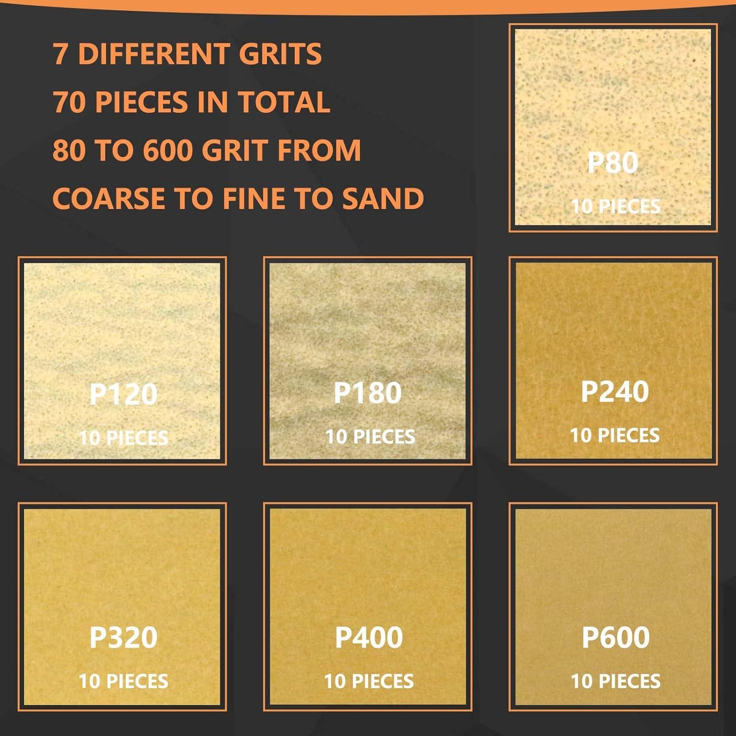 Kit de papel de lija micro detalle WHLLING 70 hojas 80-600