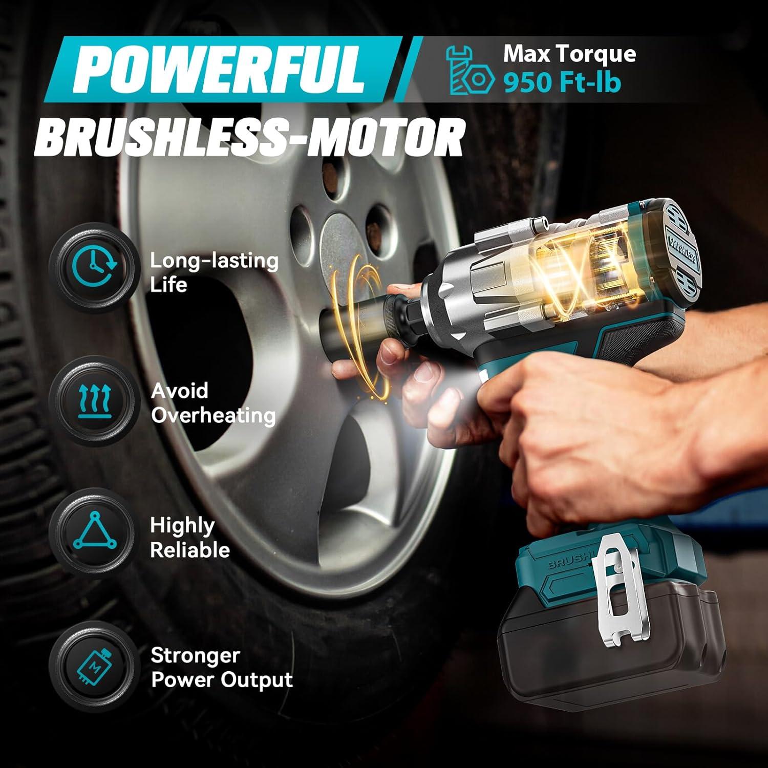 Llave de impacto inalámbrica Cerycose 1/2" 900Nm sin batería