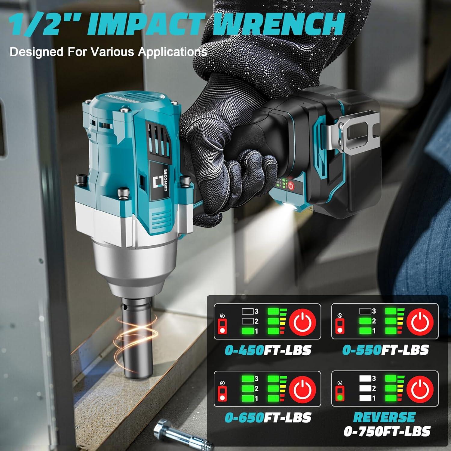 Llave de impacto inalámbrica 1/2" Makita 750 Nm sin batería