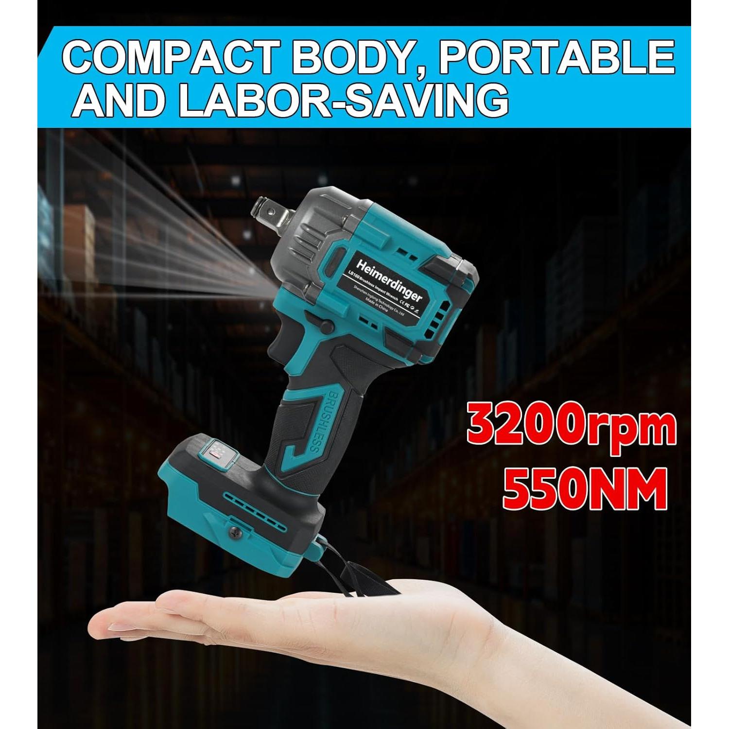 Llave de impacto inalámbrica Heimerdinger 1/2" 550N.m 3200RPM