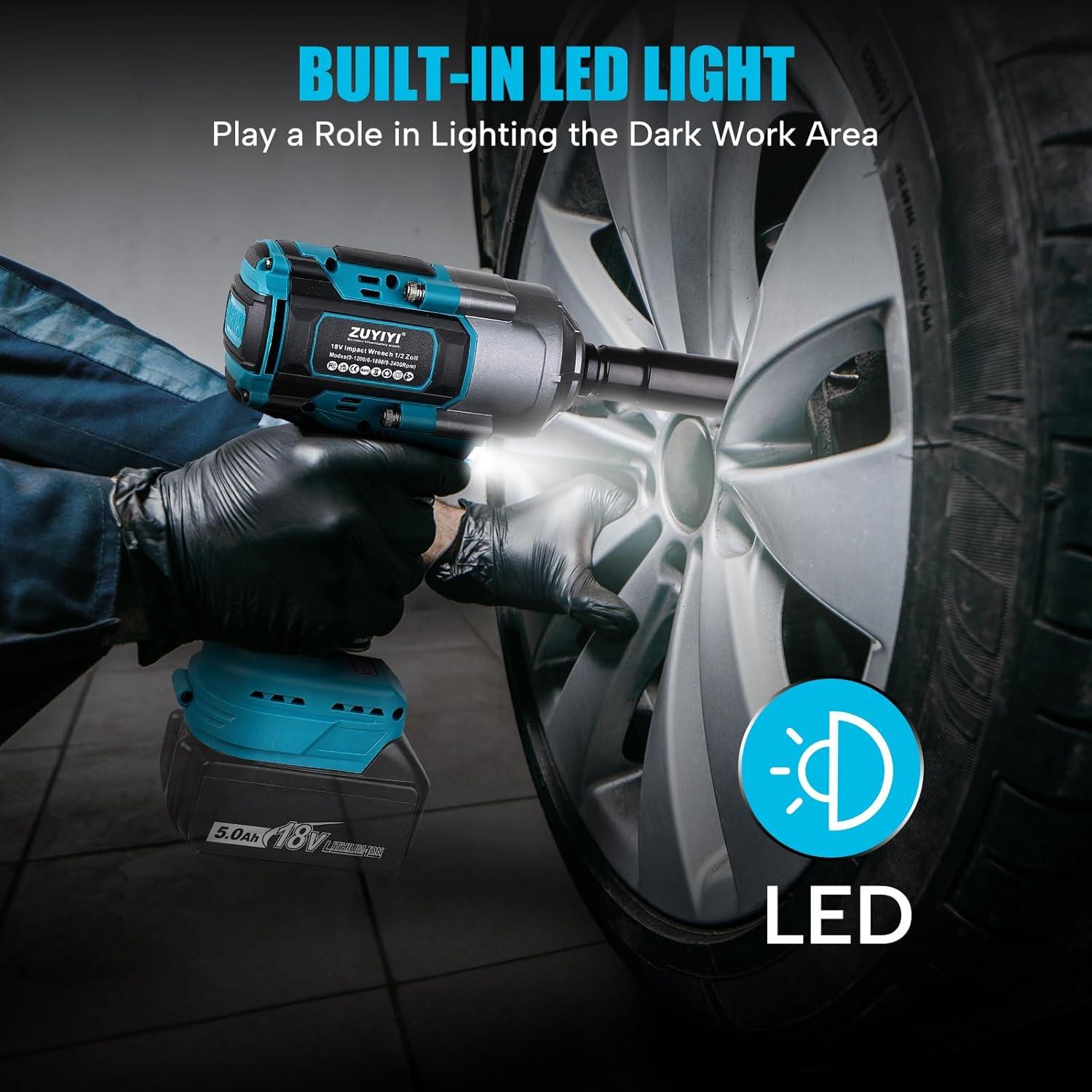 Llave de impacto inalámbrica ZUYIYI 1/2" 1000N.m 18V