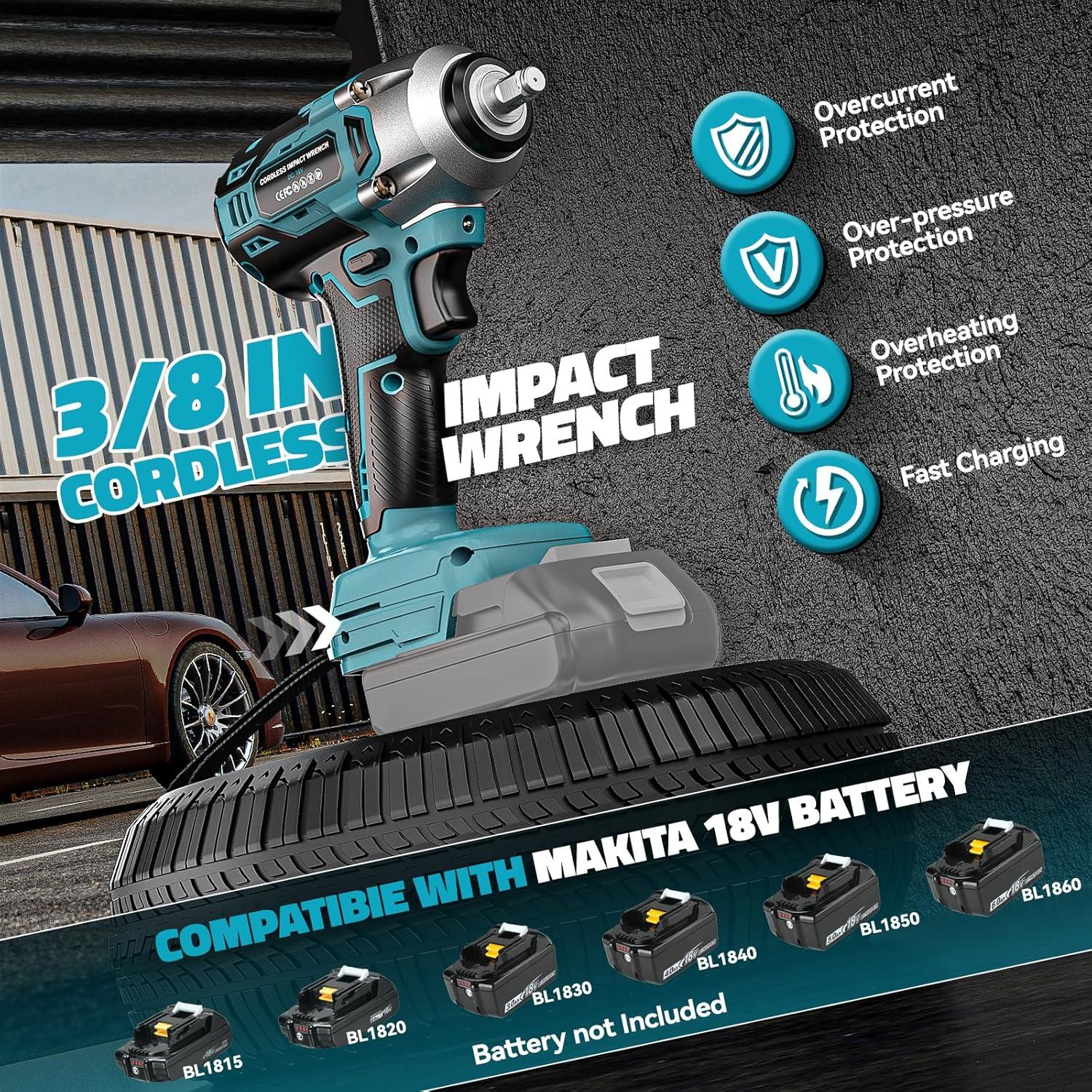 Llave de impacto inalámbrica DIYtoolifz 18V 250 Nm 3/8"