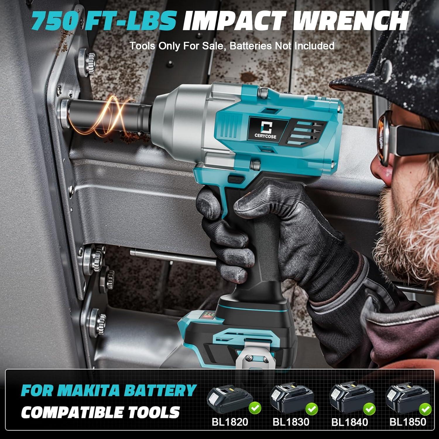 Llave de impacto inalámbrica 1/2" Cerycose 750 Nm sin batería