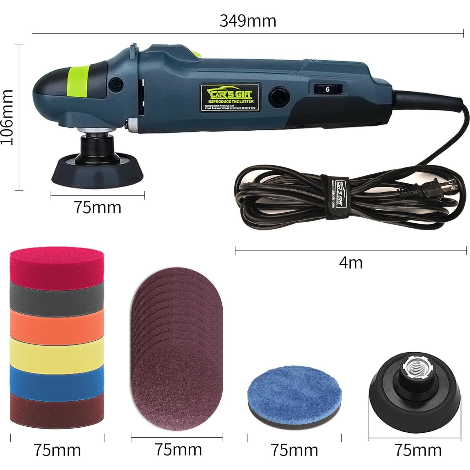 CAR'S GIFT Buffer Polisher, 6 Variable Speed Control Polisher, 3-Inch 1000-3500RPM Car Buffer Polisher, 75mm Portable Car Detailing Kit for Car Detailing Polishing