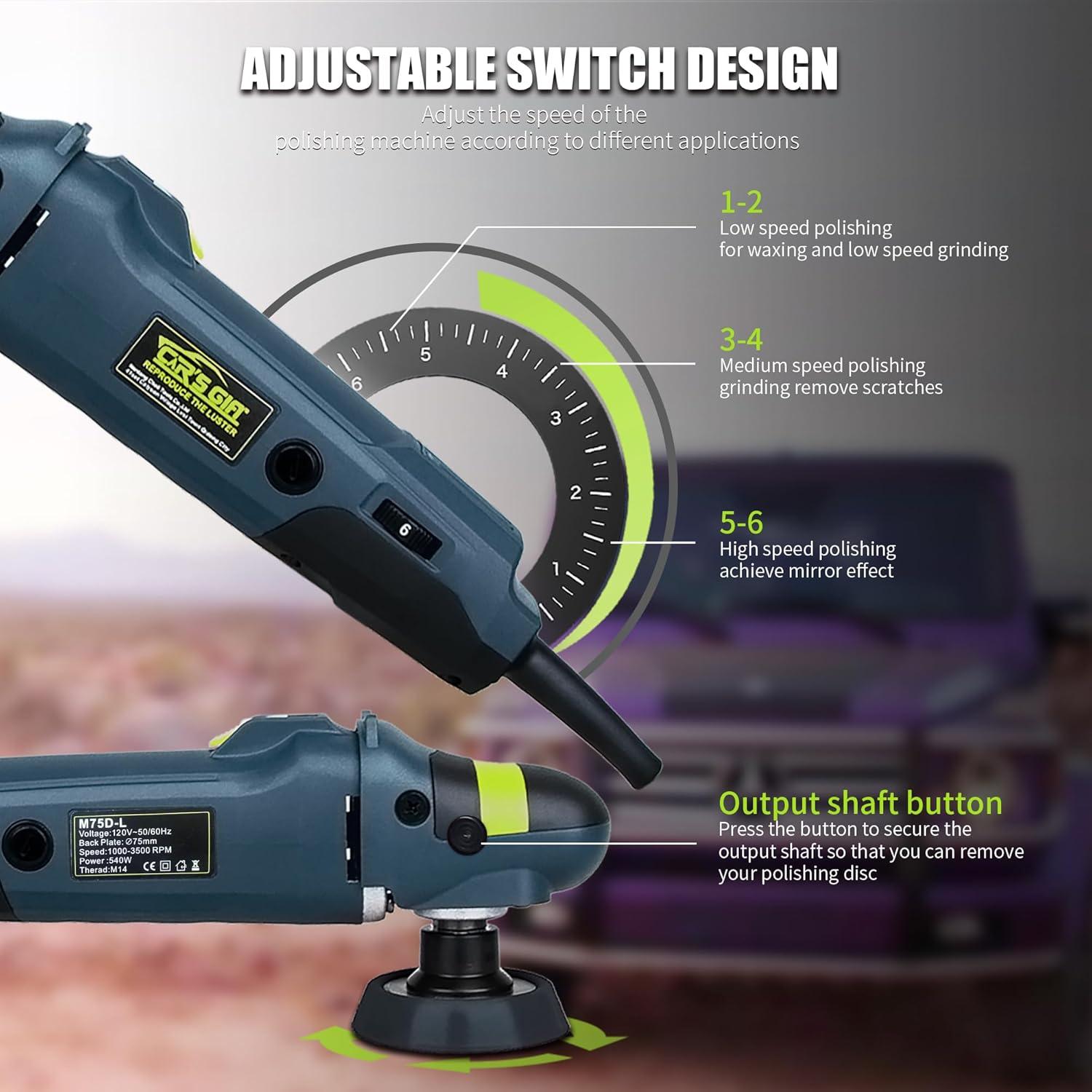 CAR'S GIFT Buffer Polisher, 6 Variable Speed Control Polisher, 3-Inch 1000-3500RPM Car Buffer Polisher, 75mm Portable Car Detailing Kit for Car Detailing Polishing