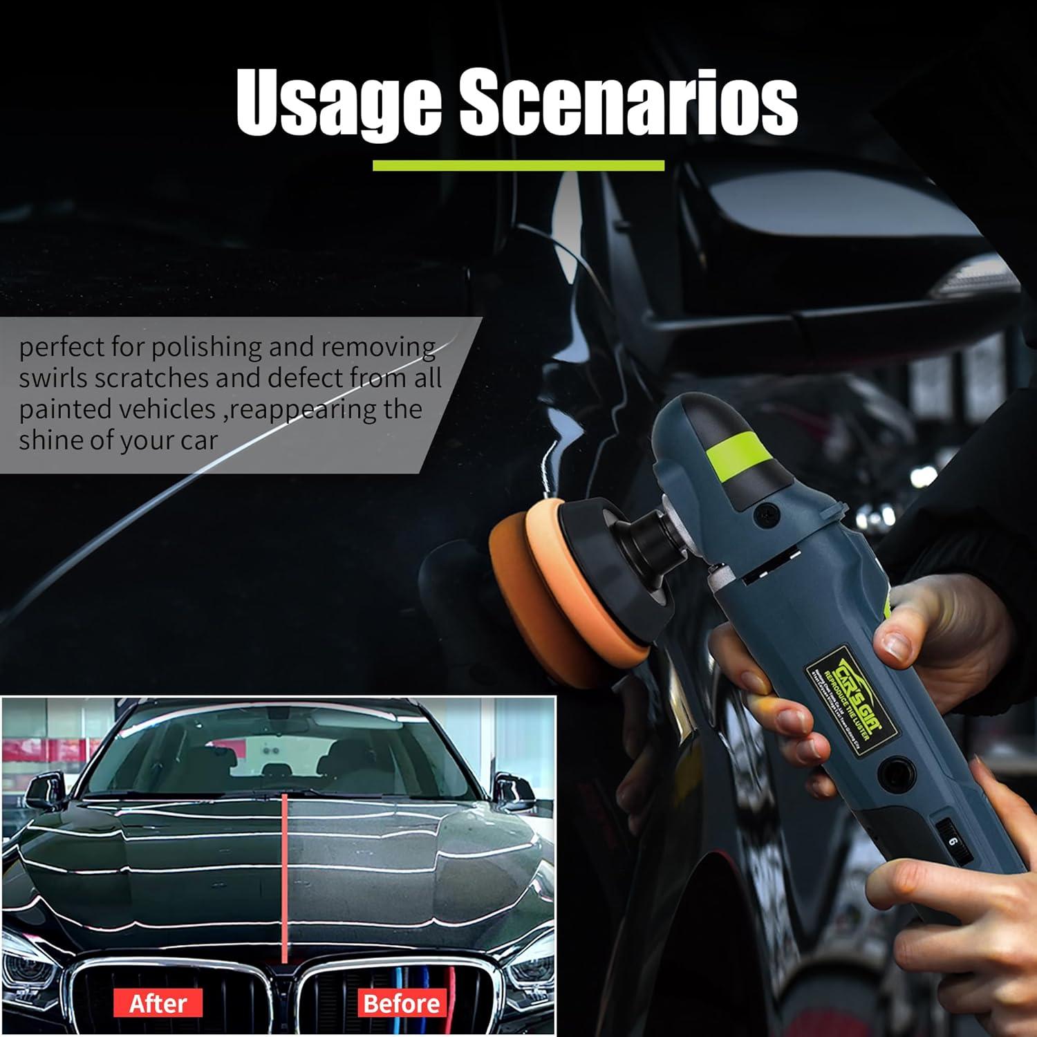 CAR'S GIFT Buffer Polisher, 6 Variable Speed Control Polisher, 3-Inch 1000-3500RPM Car Buffer Polisher, 75mm Portable Car Detailing Kit for Car Detailing Polishing