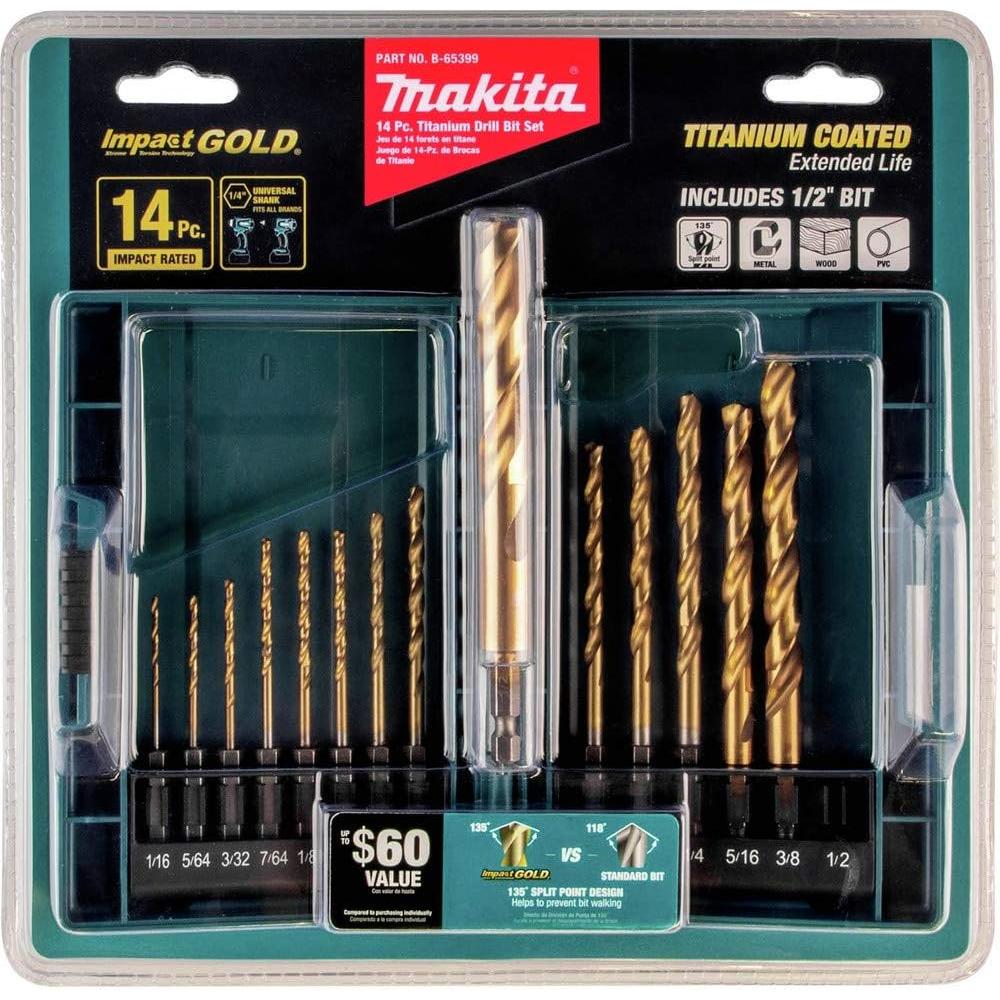 Juego de Brocas Makita B-65399 14 Piezas Titanio 1/4" Hex