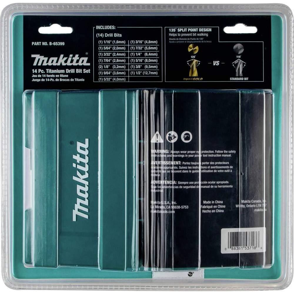 Juego de Brocas Makita B-65399 14 Piezas Titanio 1/4" Hex