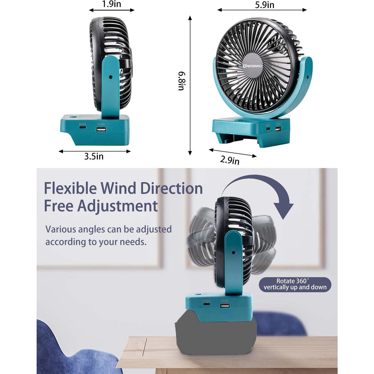 Ventilador Recargable Uniqwamo 3 Velocidades 20W Azul