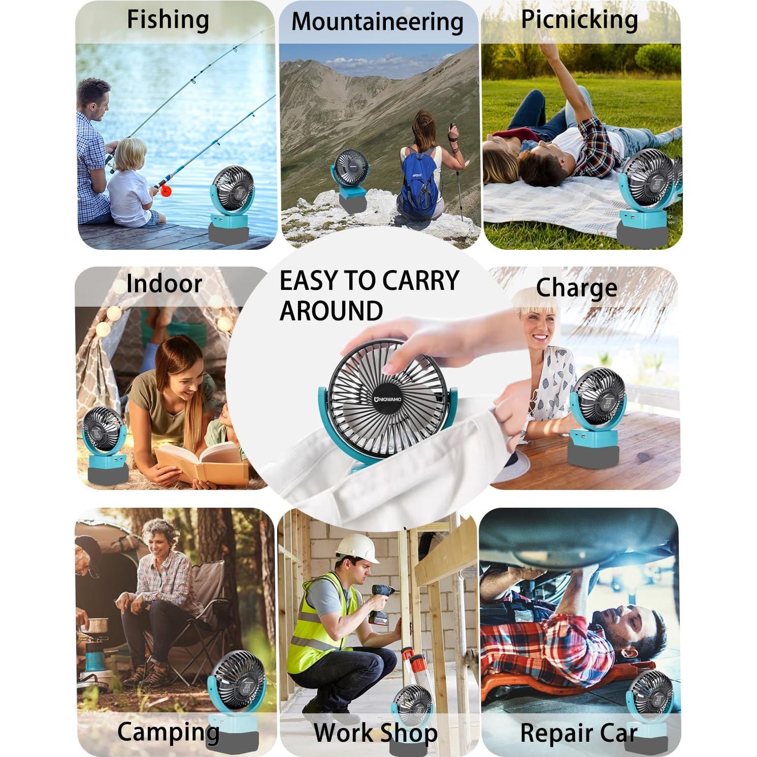 Ventilador Recargable Uniqwamo 3 Velocidades 20W Azul