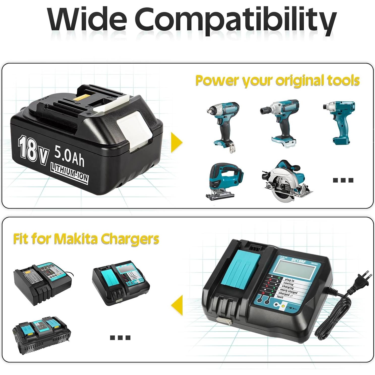 Batería 18V 5.0Ah + Cargador DC18RF Makita Compatible