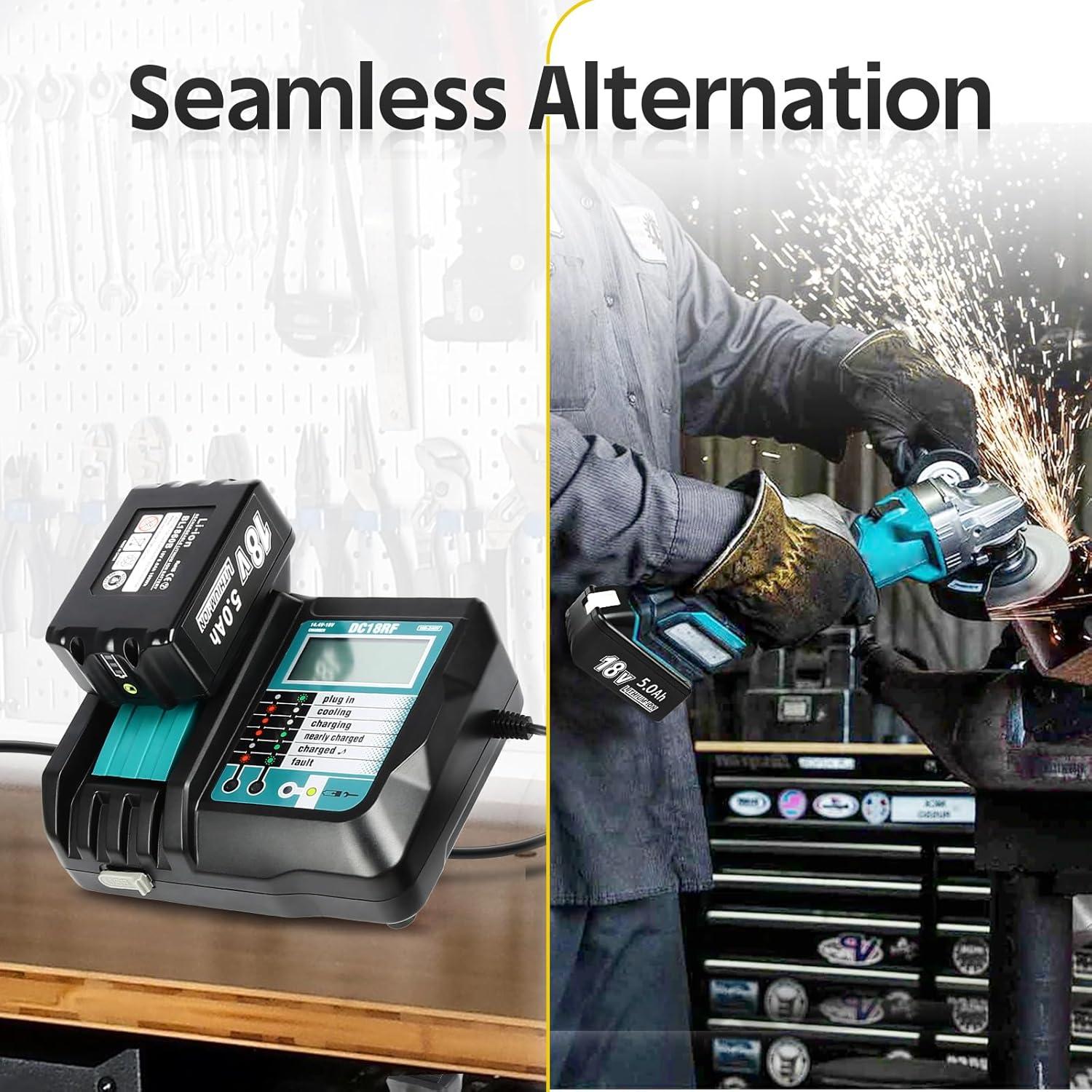 Batería 18V 5.0Ah + Cargador DC18RF Makita Compatible