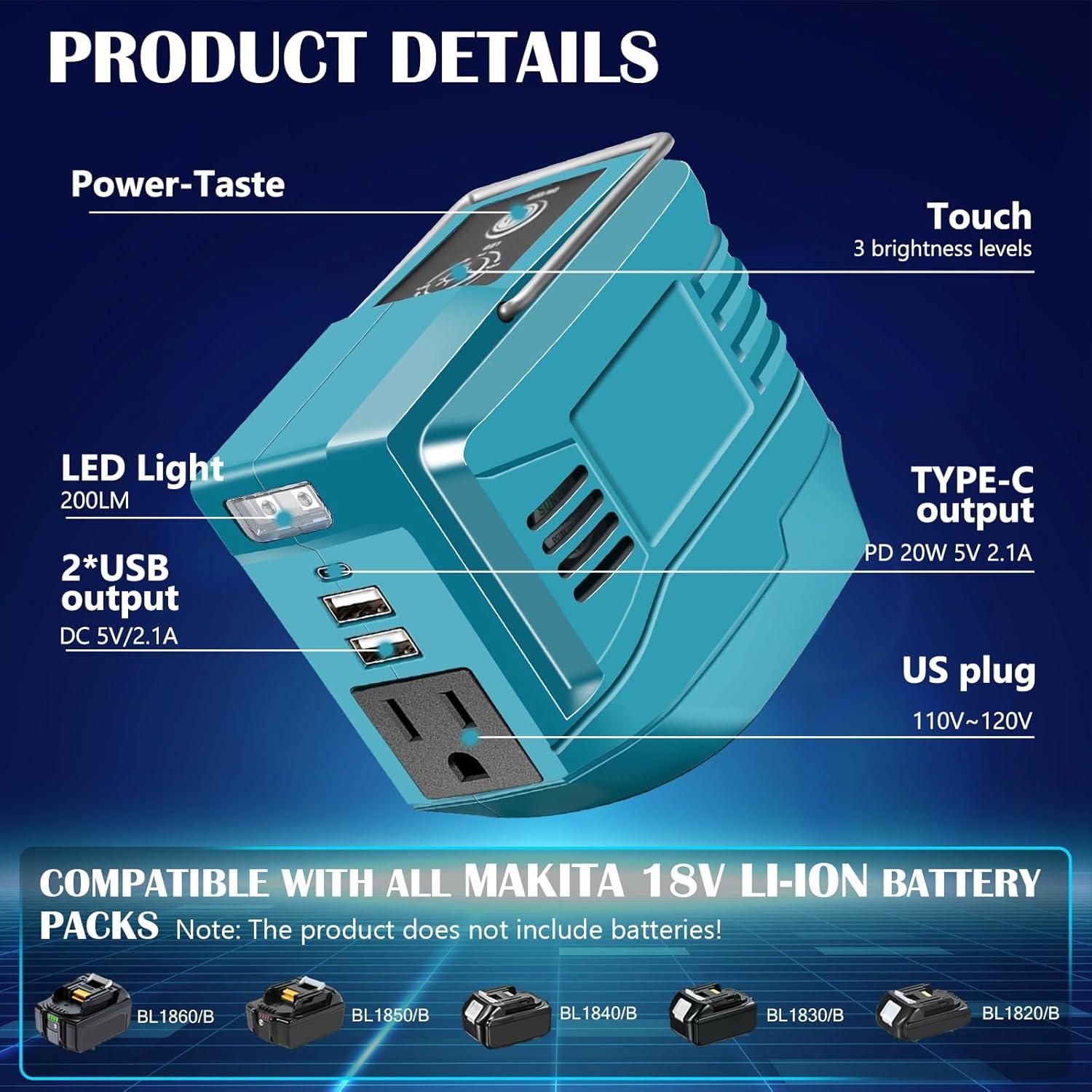 Inversor de Potencia 200W ZUYIYI para Batería Makita 18V