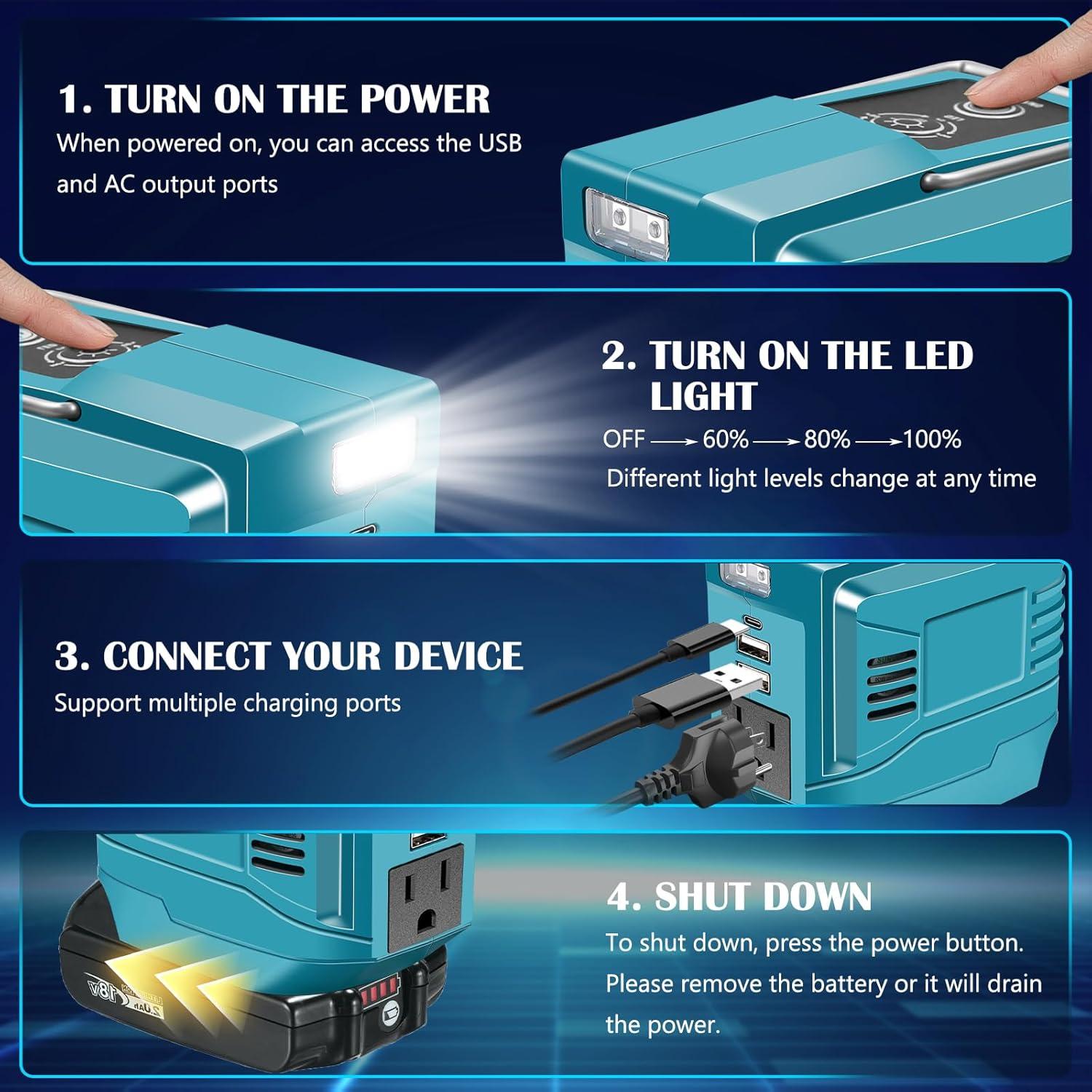 Inversor de Potencia 200W ZUYIYI para Batería Makita 18V