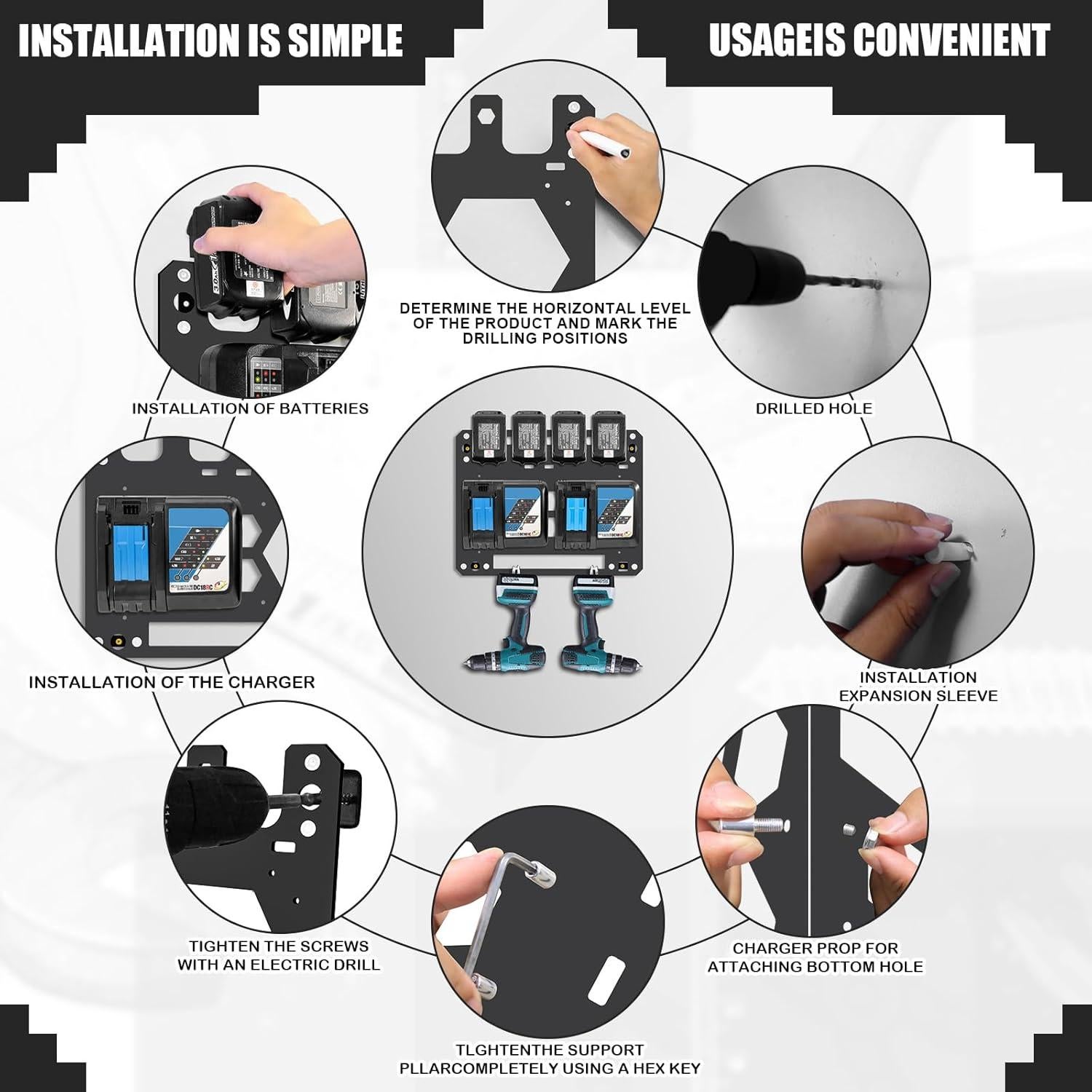 Soporte de Pared FETESNICE para Baterías Makita 18V/14.4V