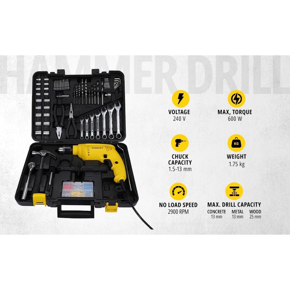 SDH600KM-IN 600W 13mm DIY Drill Machine with Mechanical Toolkit for Home and Professional Use (120-Pieces), 1 Year Warranty