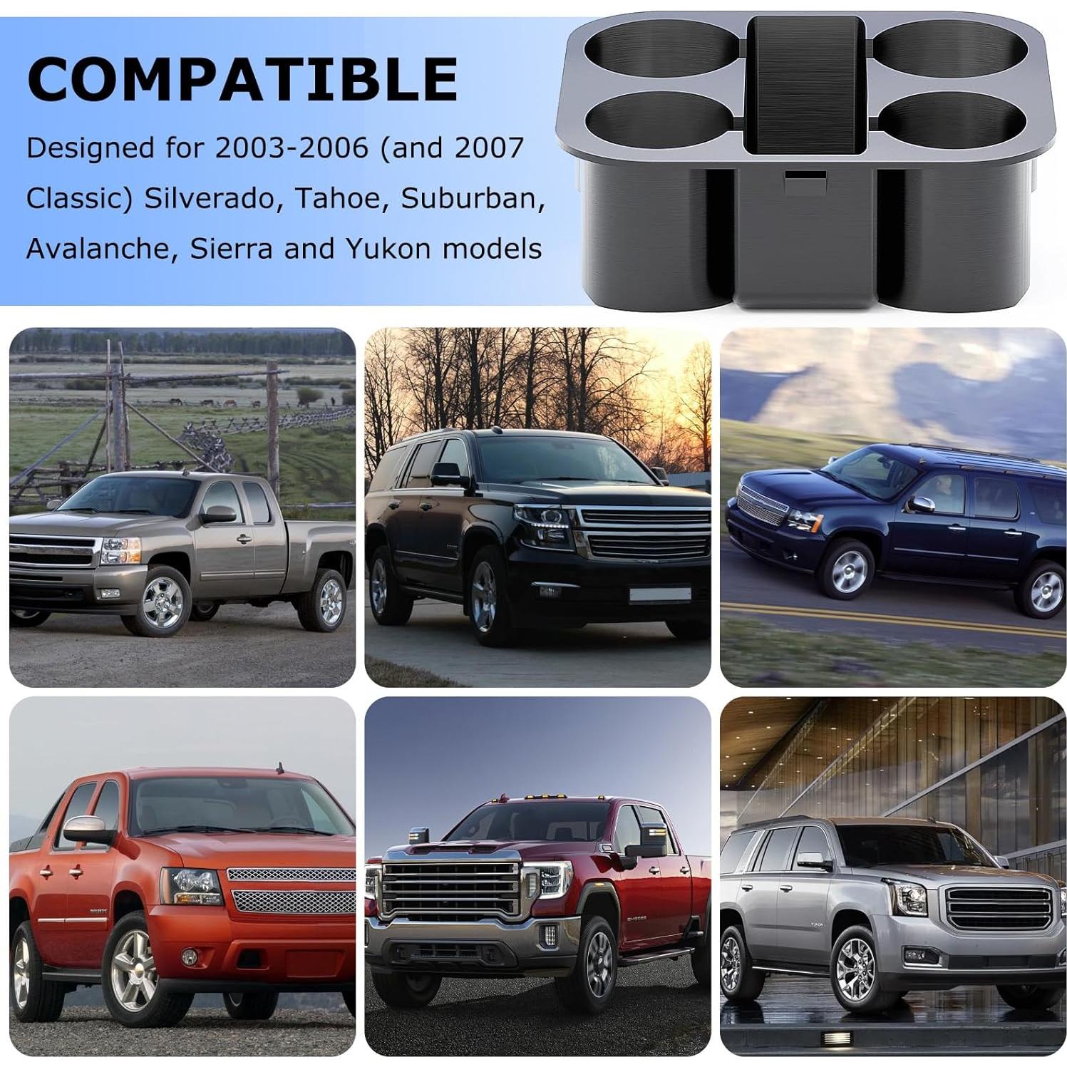 Cup Holder Upgrade for Chevrolet 2003-2007 GMC Silverado Tahoe Suburban Yukon Sierra Center Console, Enhanced Storage, Perfectly Fit for Yeti 20oz, 30oz, 40oz Stanley and Other Glass Cups