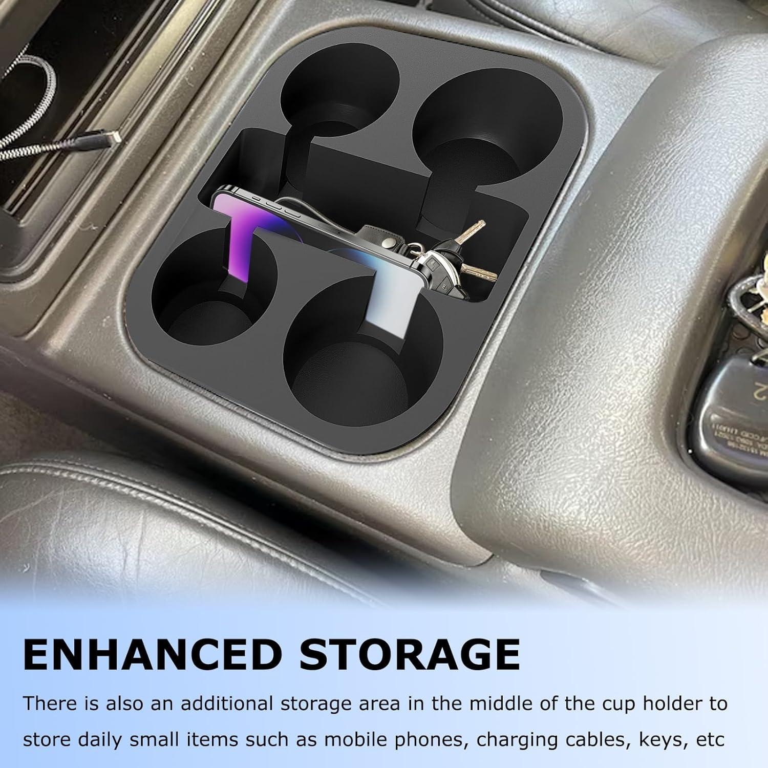 Cup Holder Upgrade for Chevrolet 2003-2007 GMC Silverado Tahoe Suburban Yukon Sierra Center Console, Enhanced Storage, Perfectly Fit for Yeti 20oz, 30oz, 40oz Stanley and Other Glass Cups