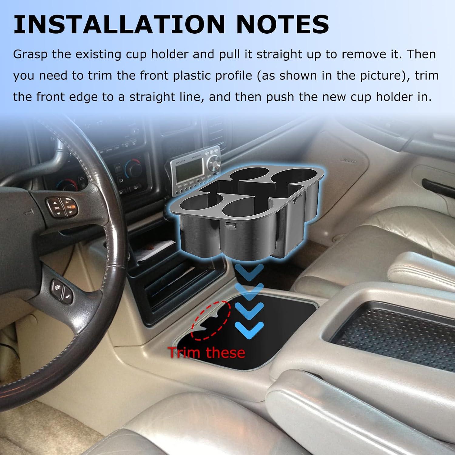 Cup Holder Upgrade for Chevrolet 2003-2007 GMC Silverado Tahoe Suburban Yukon Sierra Center Console, Enhanced Storage, Perfectly Fit for Yeti 20oz, 30oz, 40oz Stanley and Other Glass Cups